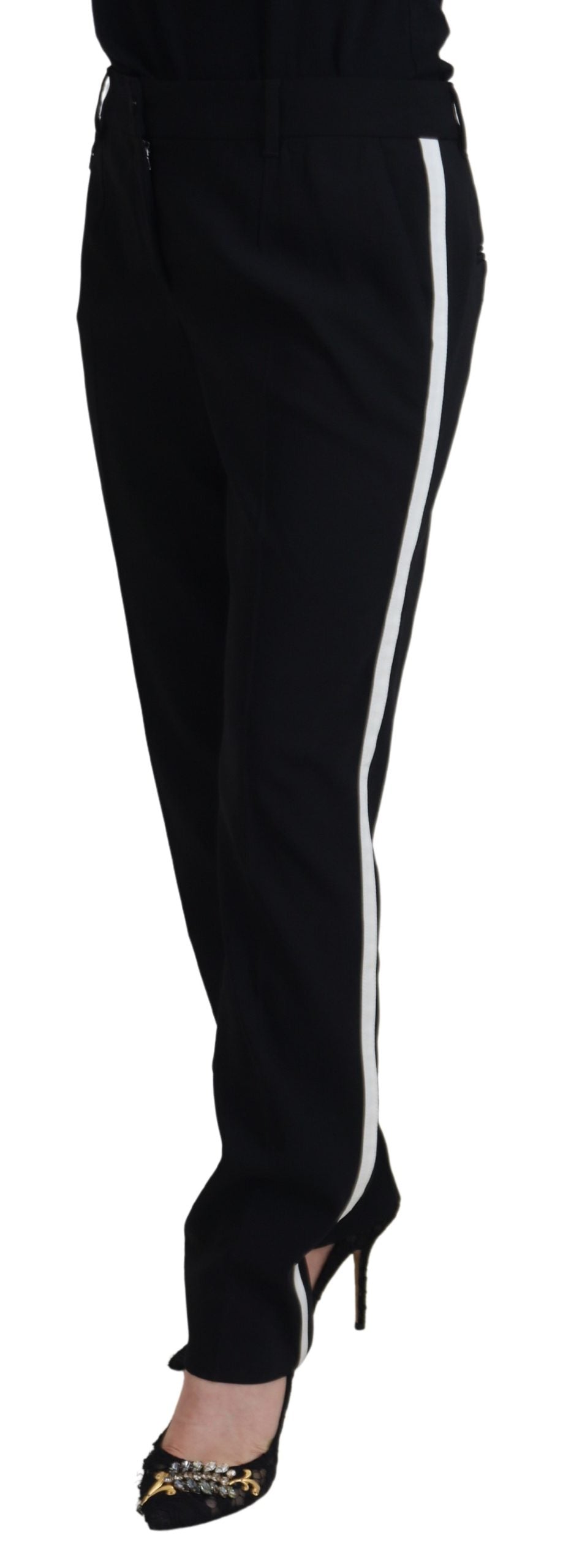 Dolce &amp; Gabbana Elegante schwarze Hose aus Woll-Seiden-Mix