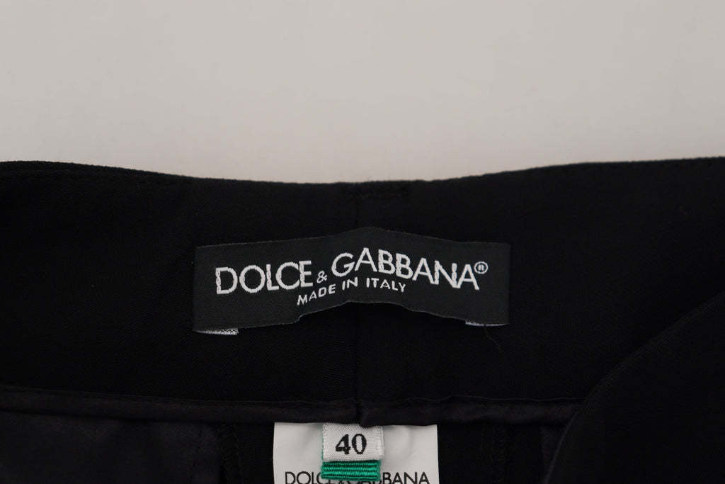 Dolce &amp; Gabbana Elegante schwarze Hose aus Woll-Seiden-Mix