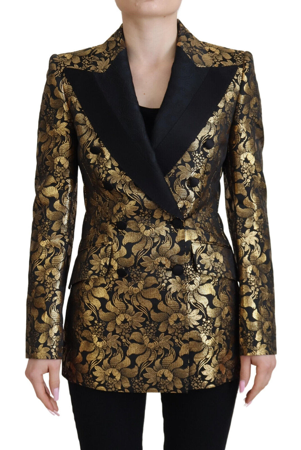 Dolce &amp; Gabbana Elegante schwarz-goldene Blumenjacke