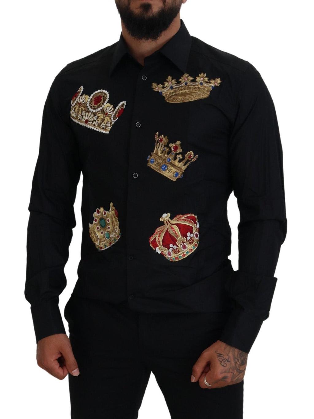 Dolce &amp; Gabbana – Elegantes schwarzes Slim-Fit-Hemd mit Kronenstickerei