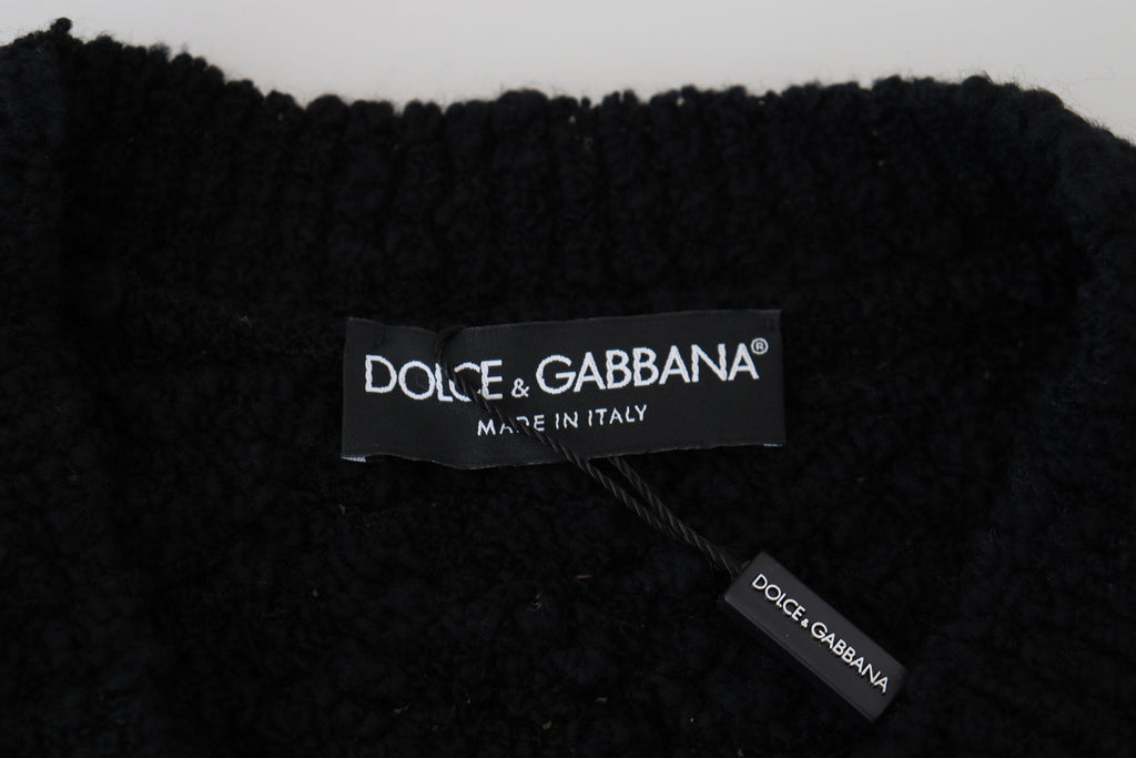 Dolce &amp; Gabbana Eleganter schwarzer Pullover aus Wollmischung mit V-Ausschnitt