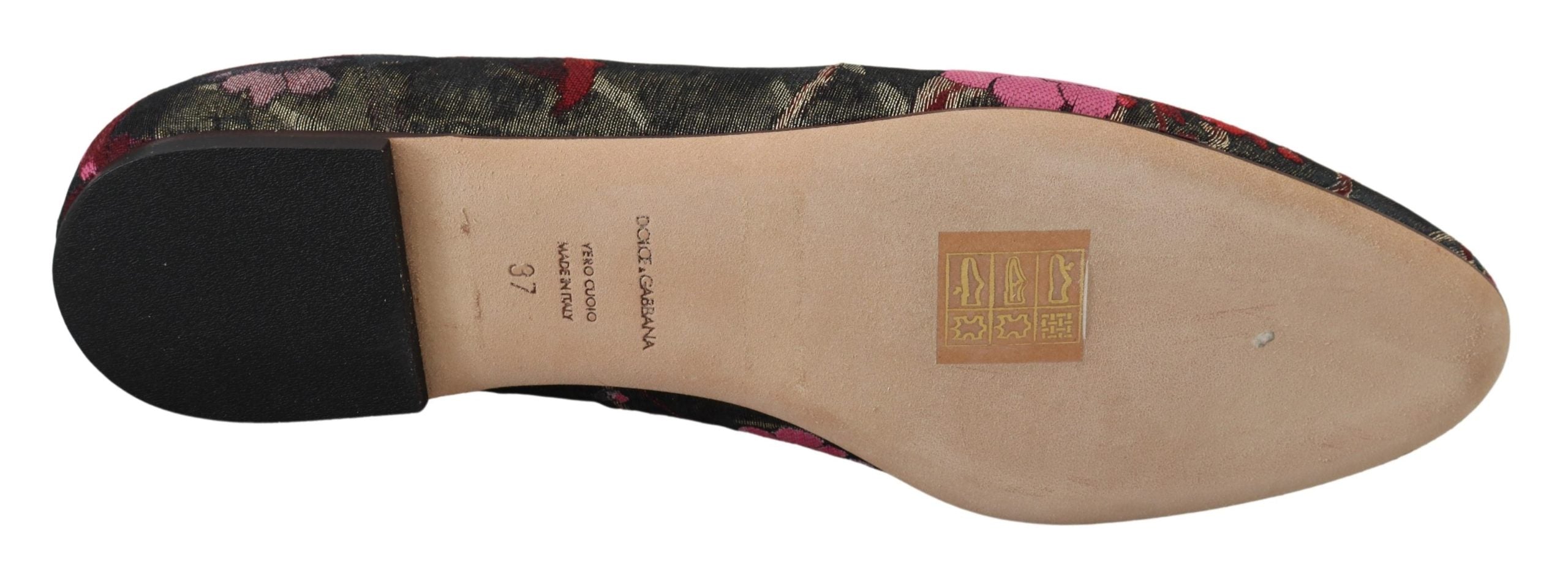 Dolce &amp; Gabbana – Mehrfarbige Ballerinas aus Leder und Stoff mit Herz-Jesu-Aufnäher