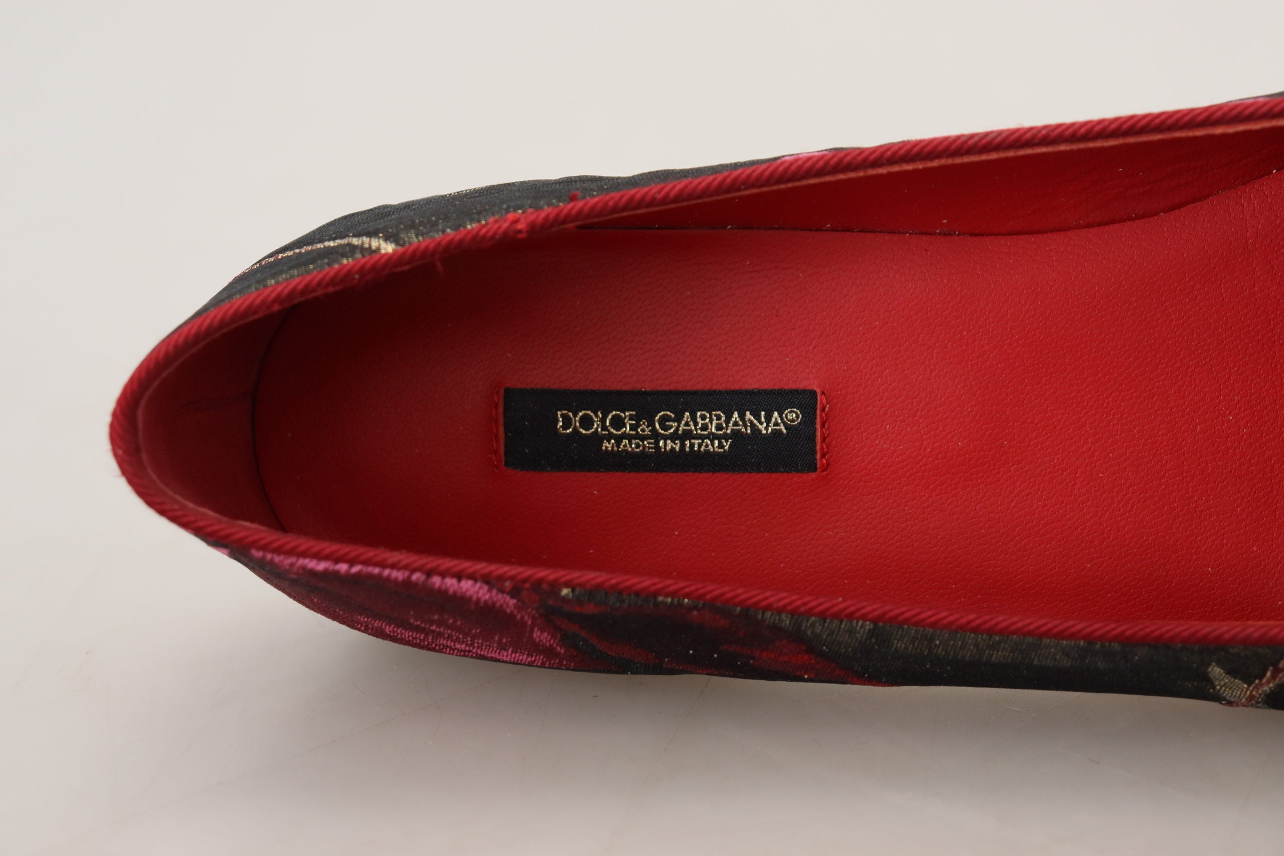 Dolce &amp; Gabbana – Mehrfarbige Ballerinas aus Leder und Stoff mit Herz-Jesu-Aufnäher