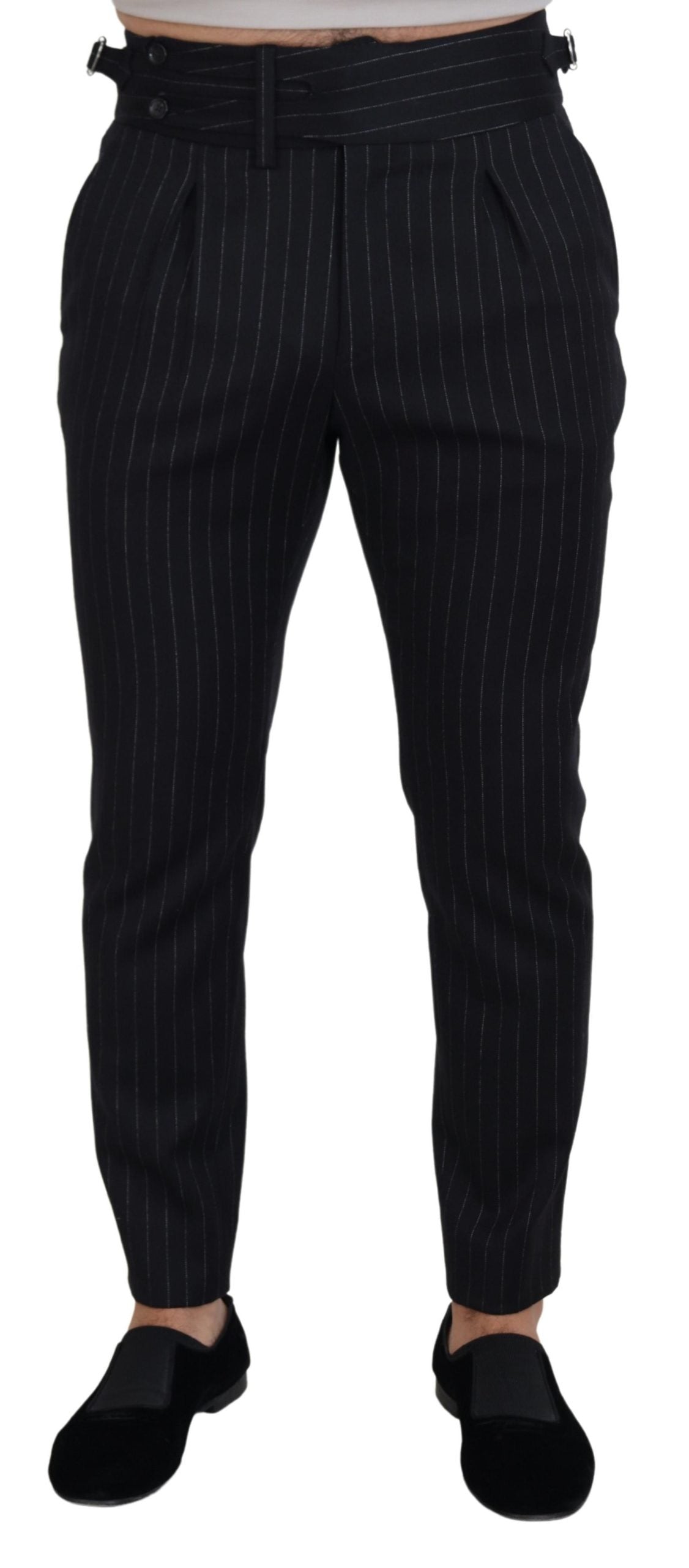 Dolce &amp; Gabbana – Elegante, schwarz gestreifte Hose aus Wollmischung