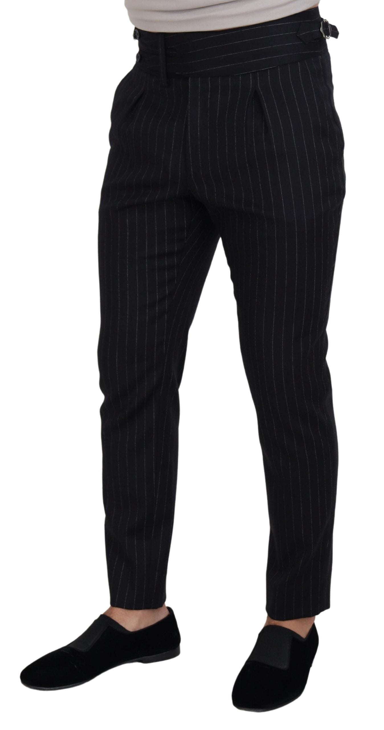 Dolce &amp; Gabbana – Elegante, schwarz gestreifte Hose aus Wollmischung