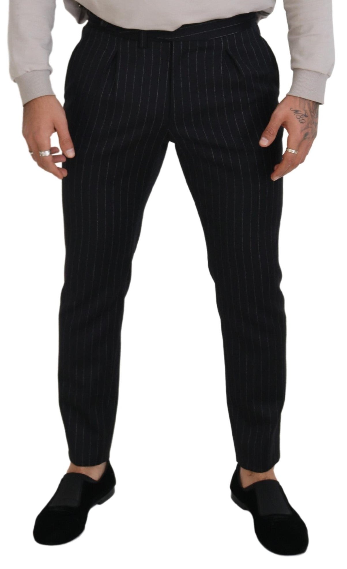 Dolce &amp; Gabbana – Elegante, schwarz gestreifte Hose aus Wollmischung