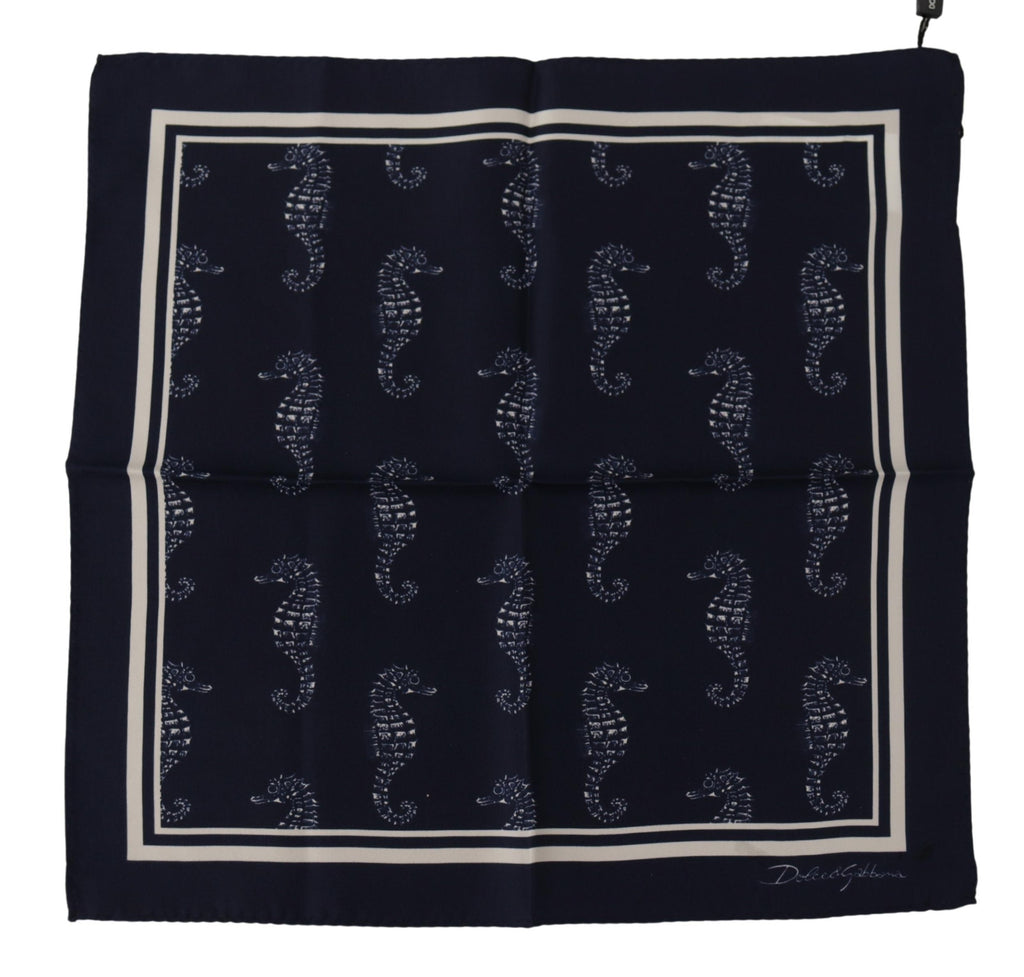 Dolce &amp; Gabbana Eleganter Herrenschal aus blauer Seepferdchenseide