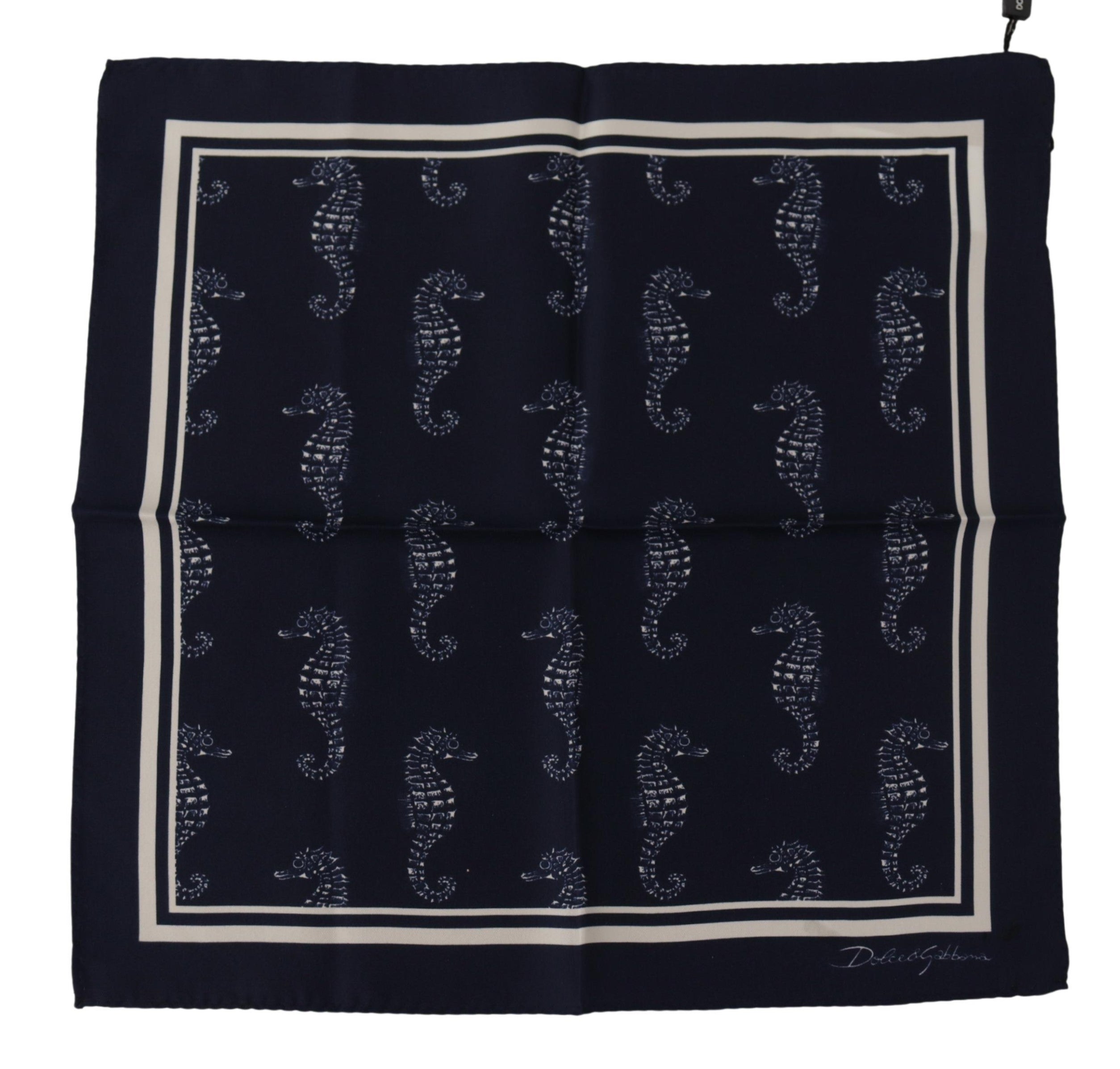 Dolce &amp; Gabbana Eleganter Herrenschal aus blauer Seepferdchenseide