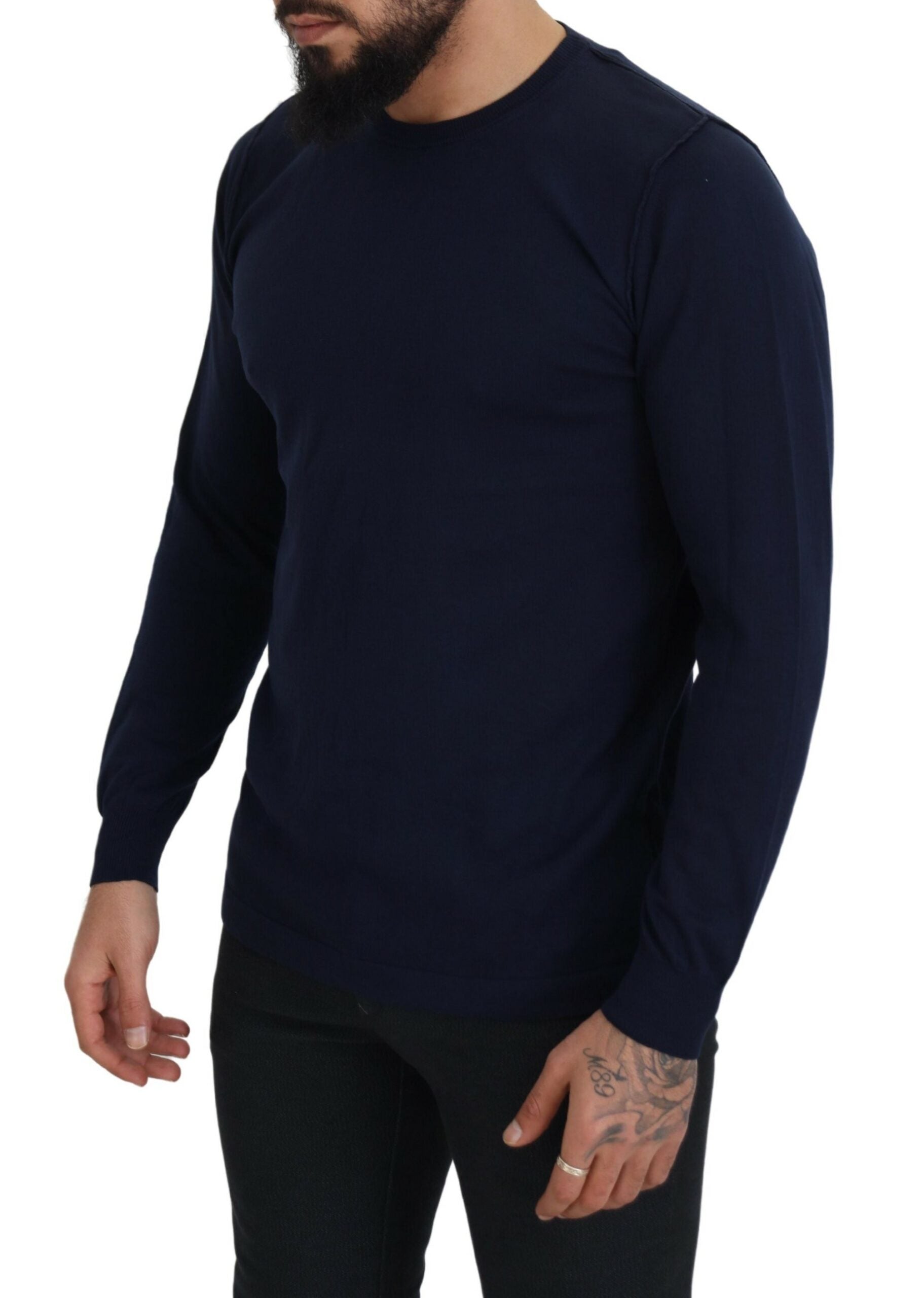 Paolo Pecora Milano Blue Cotton Crewneck Pullover Sweater