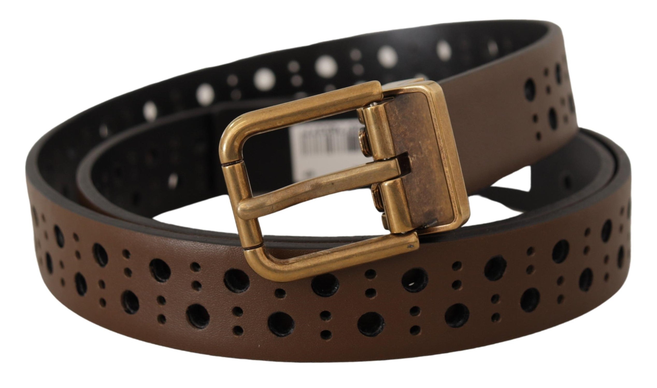 Ceinture élégante en cuir marron Dolce &amp; Gabbana avec boucle dorée