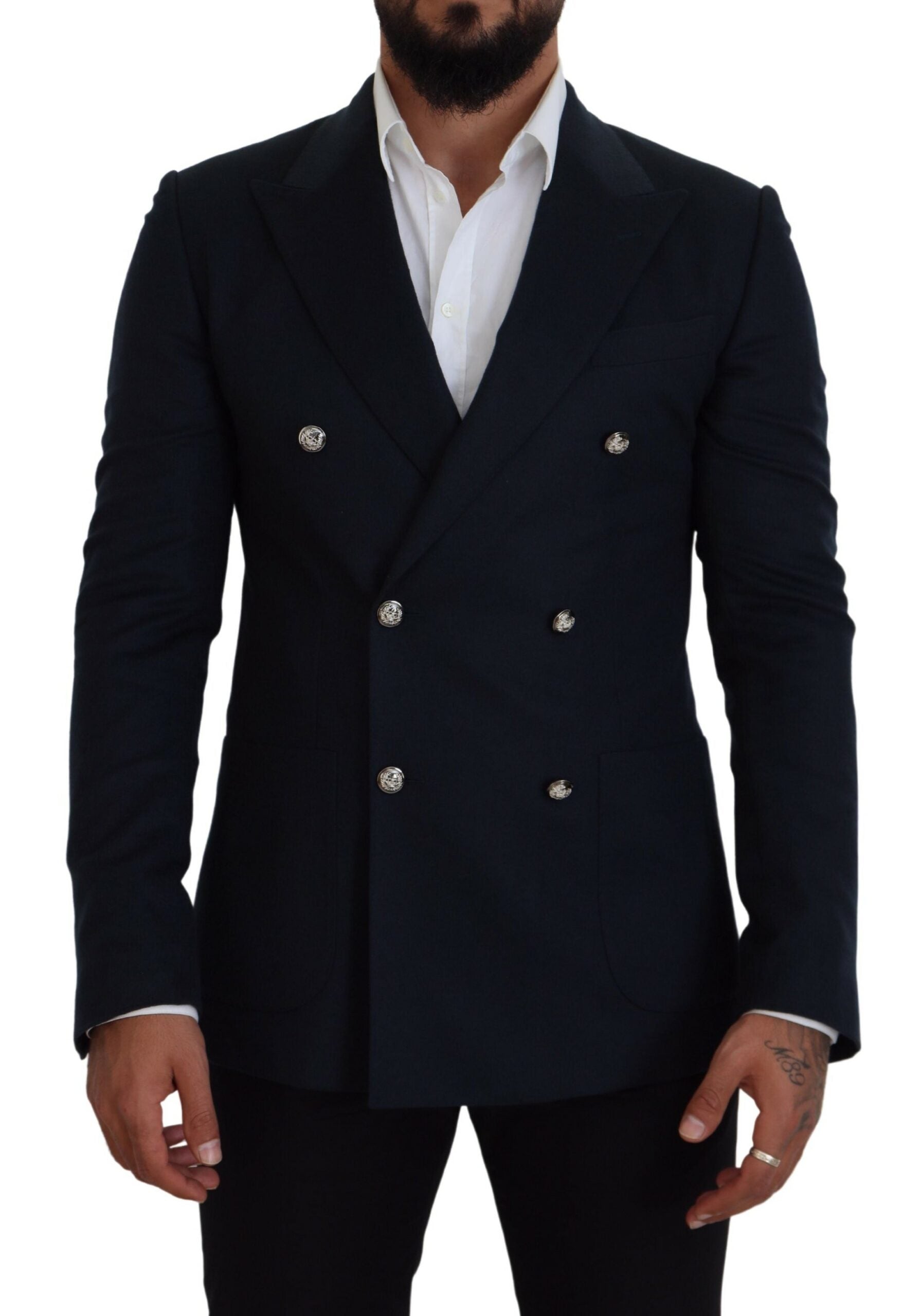 Blazer bleu élégant en mélange cachemire-soie Dolce &amp; Gabbana