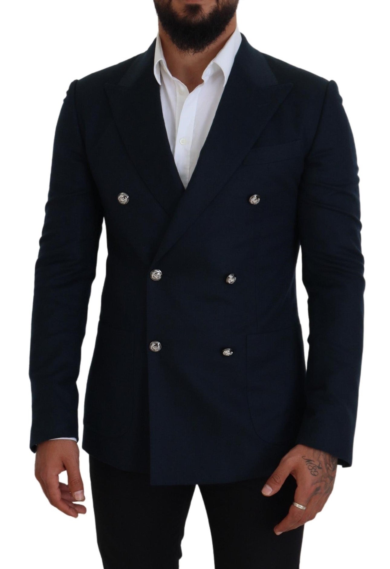 Blazer bleu élégant en mélange cachemire-soie Dolce &amp; Gabbana