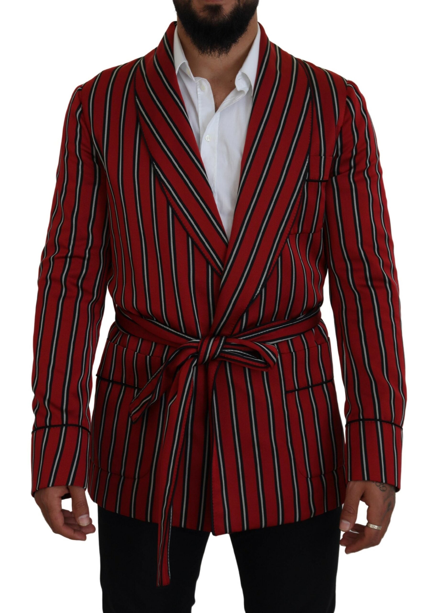 Robe longue élégante à rayures rouges Dolce &amp; Gabbana, vêtements de luxe