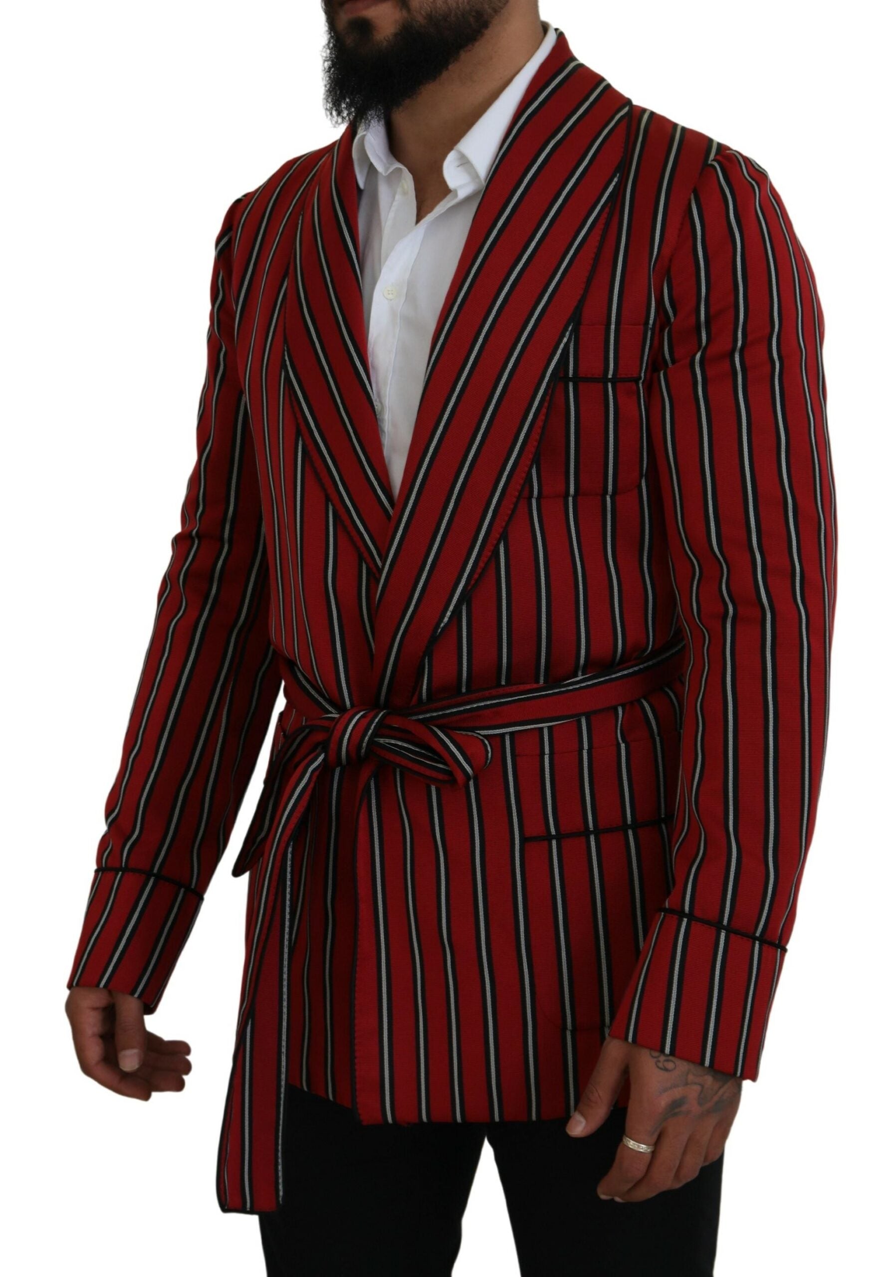 Robe longue élégante à rayures rouges Dolce &amp; Gabbana, vêtements de luxe