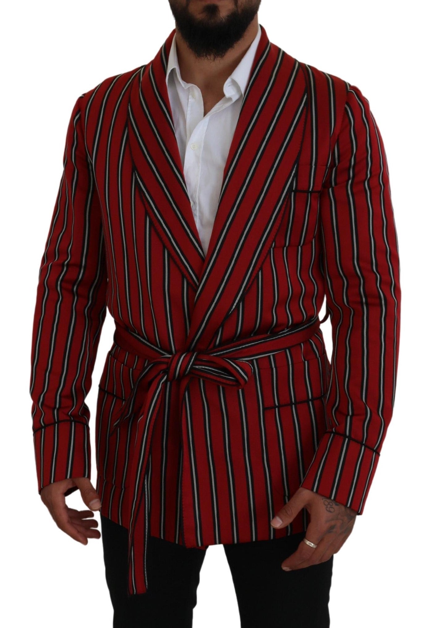 Robe longue élégante à rayures rouges Dolce &amp; Gabbana, vêtements de luxe