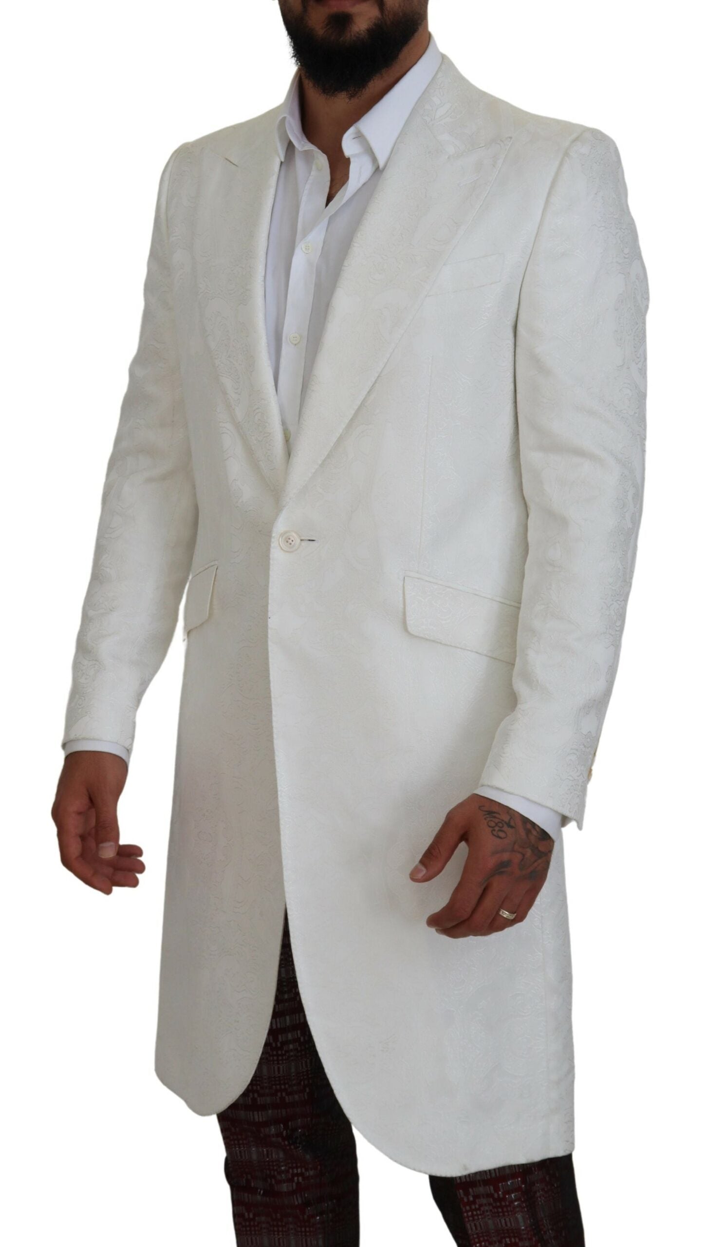 Trench-coat élégant en brocart floral blanc Dolce &amp; Gabbana