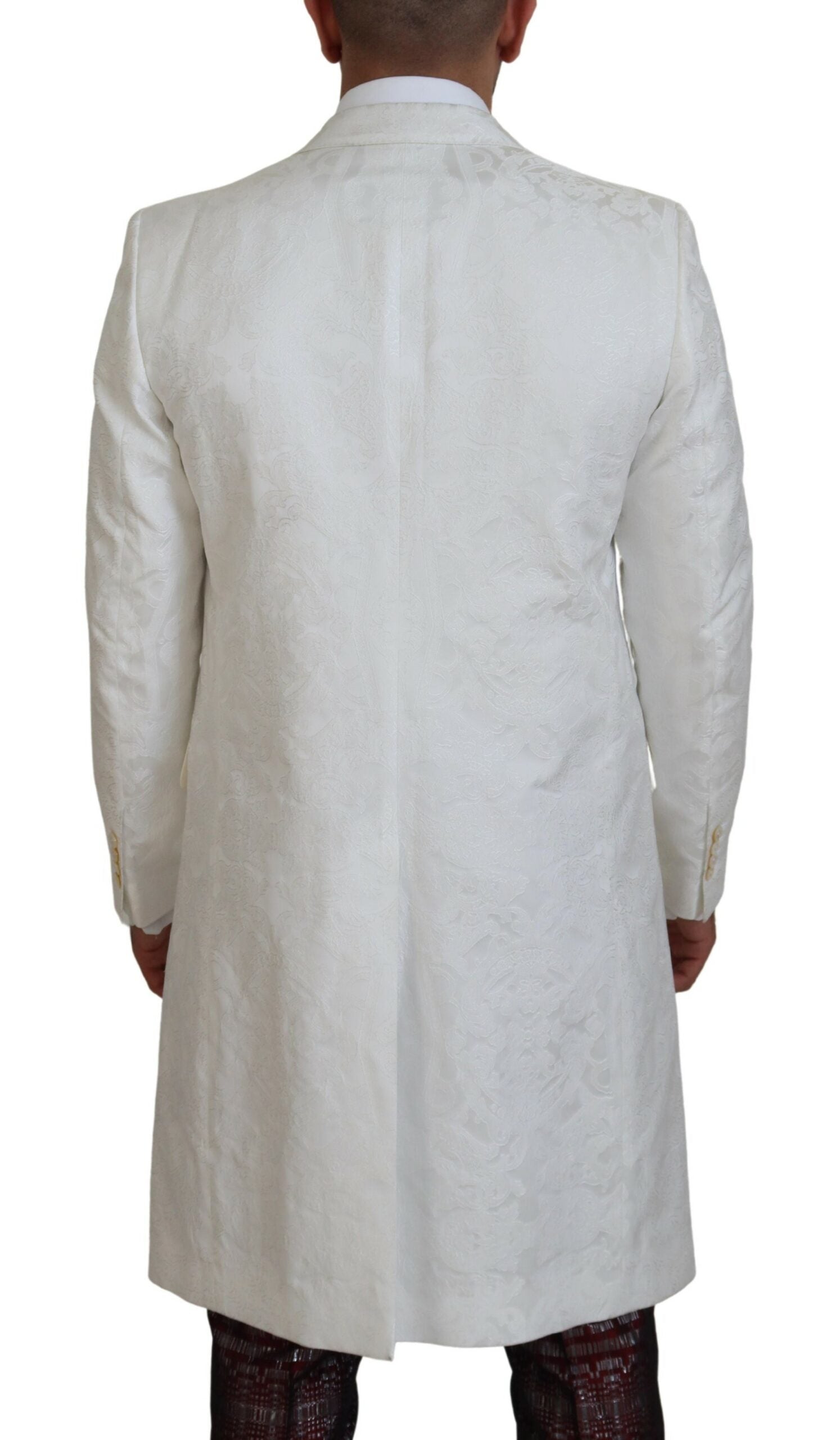 Trench-coat élégant en brocart floral blanc Dolce &amp; Gabbana