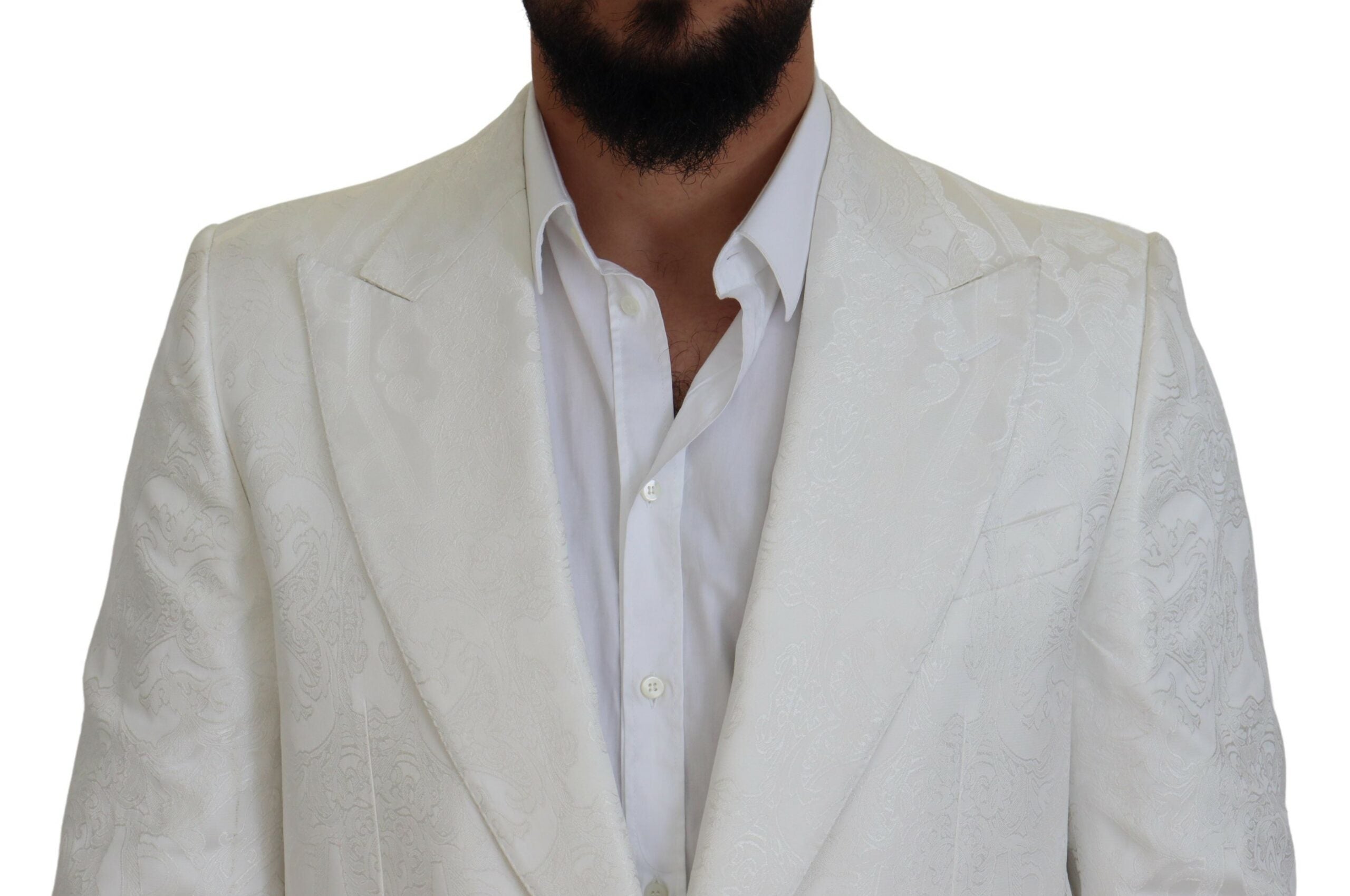 Trench-coat élégant en brocart floral blanc Dolce &amp; Gabbana