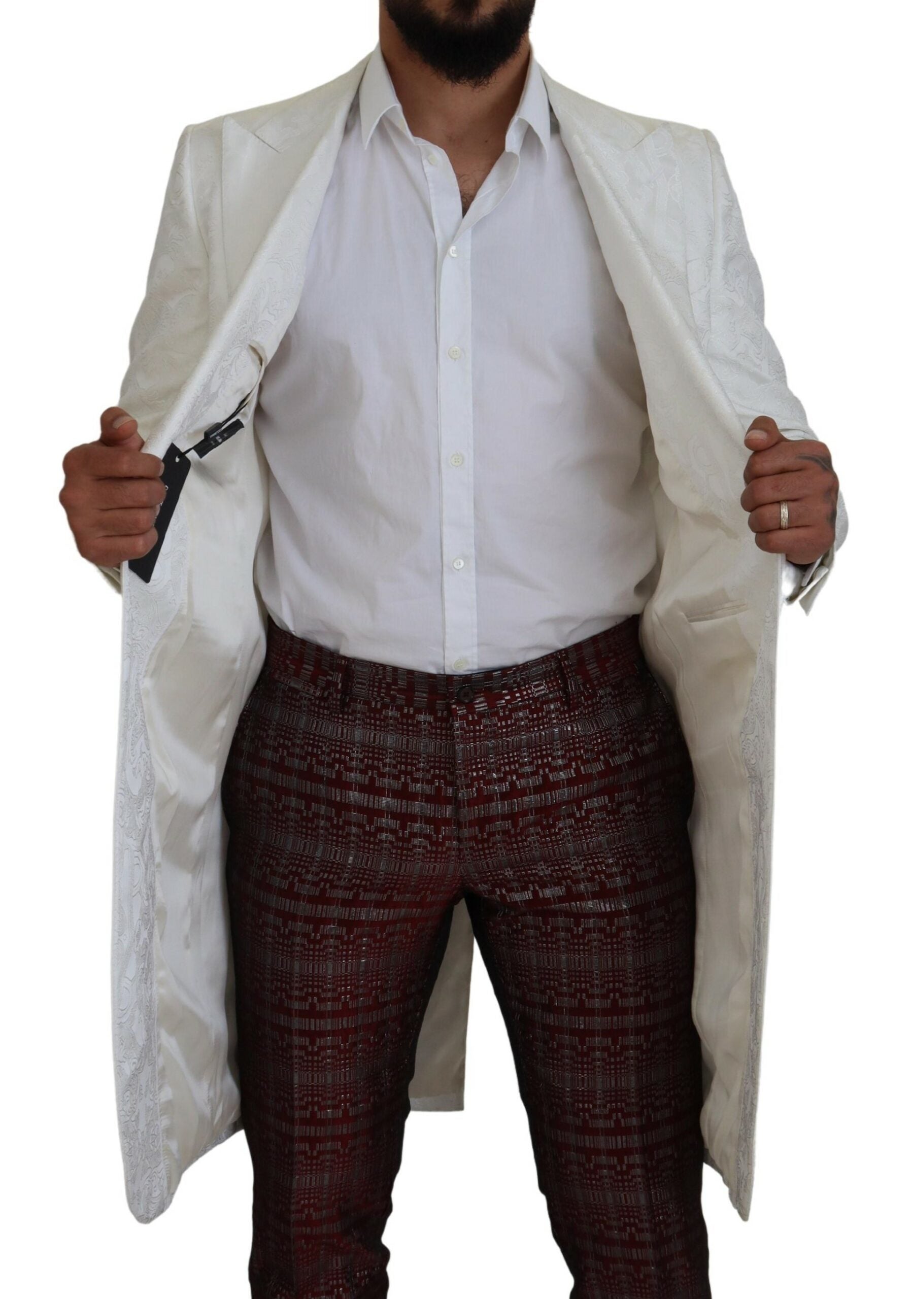 Trench-coat élégant en brocart floral blanc Dolce &amp; Gabbana