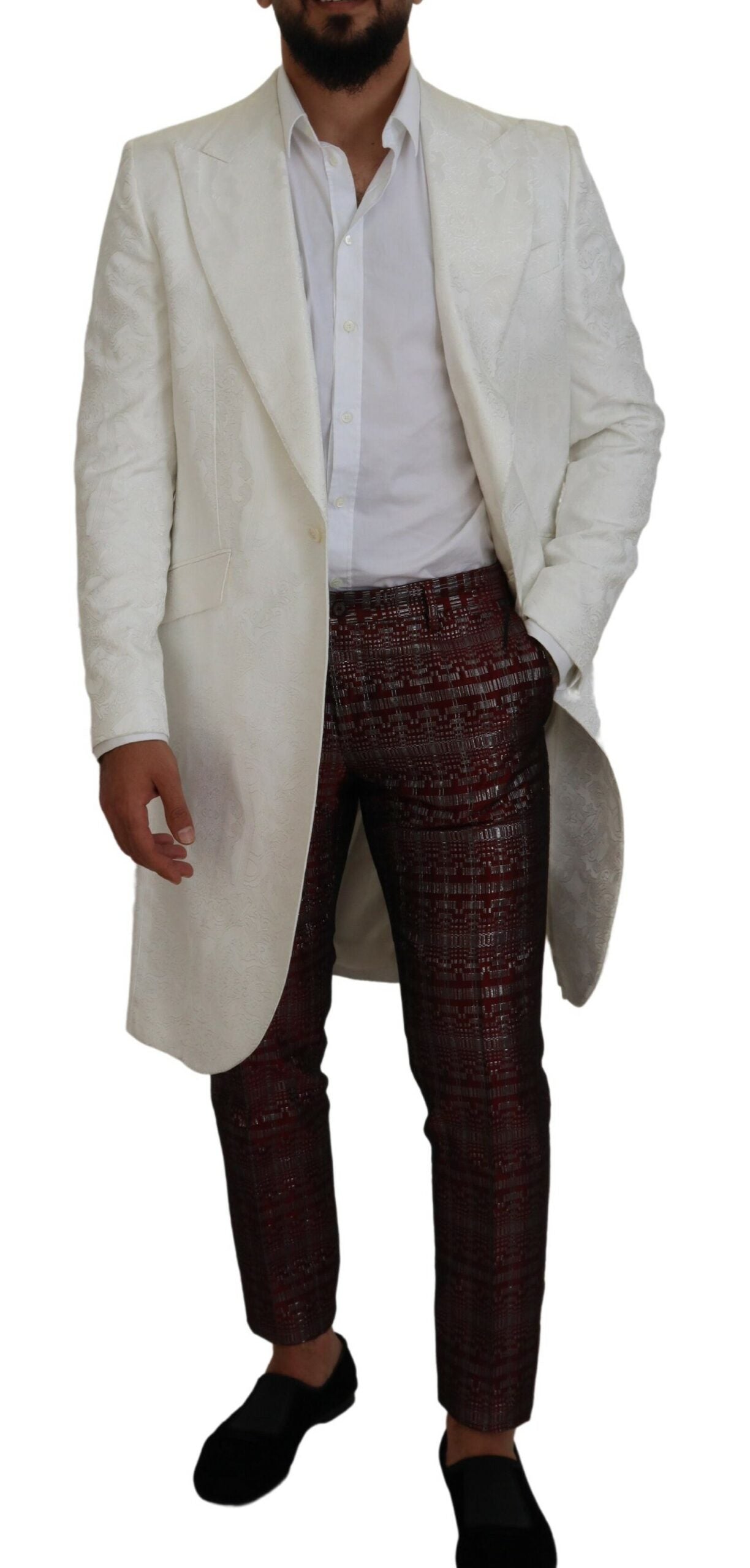 Trench-coat élégant en brocart floral blanc Dolce &amp; Gabbana