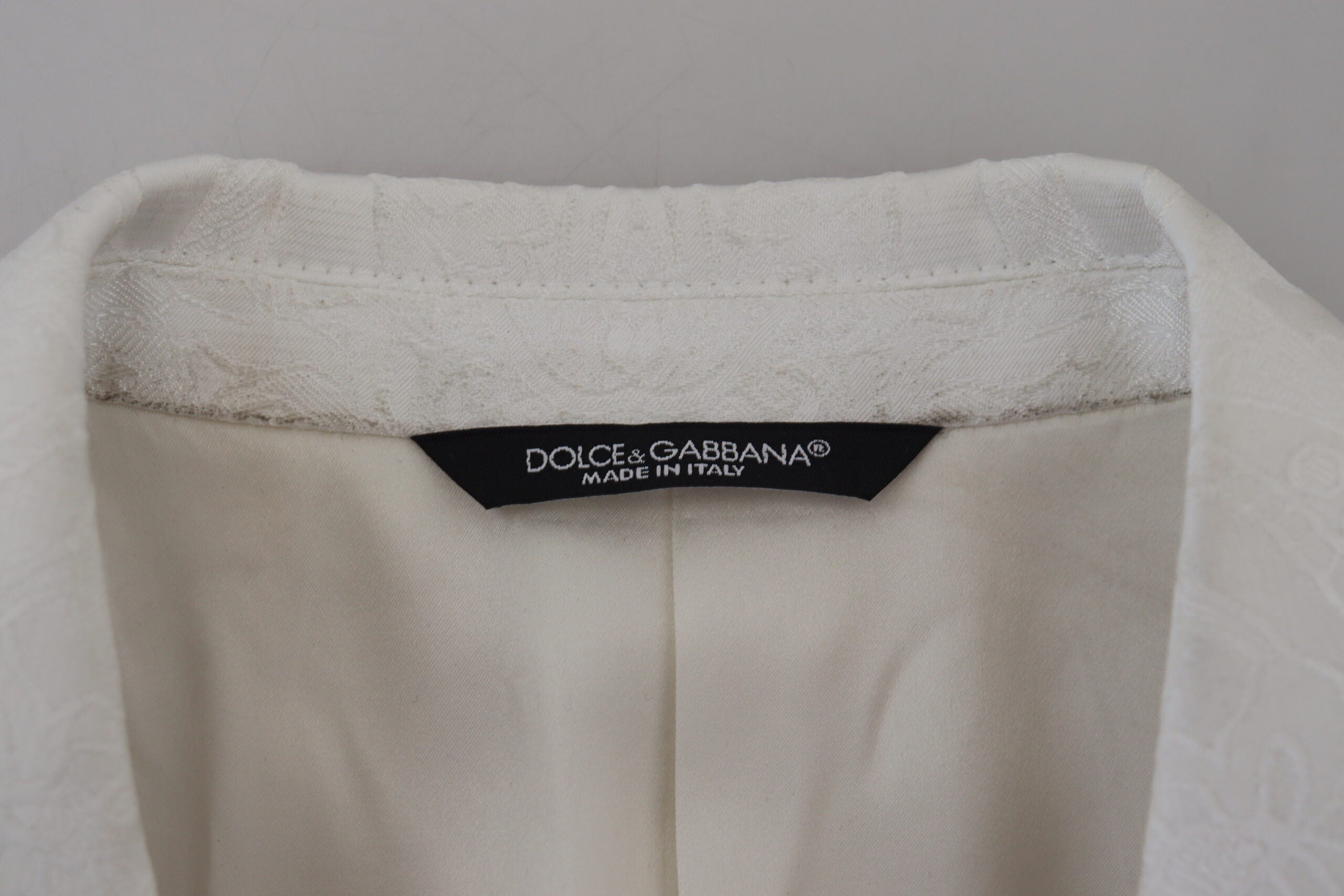 Trench-coat élégant en brocart floral blanc Dolce &amp; Gabbana