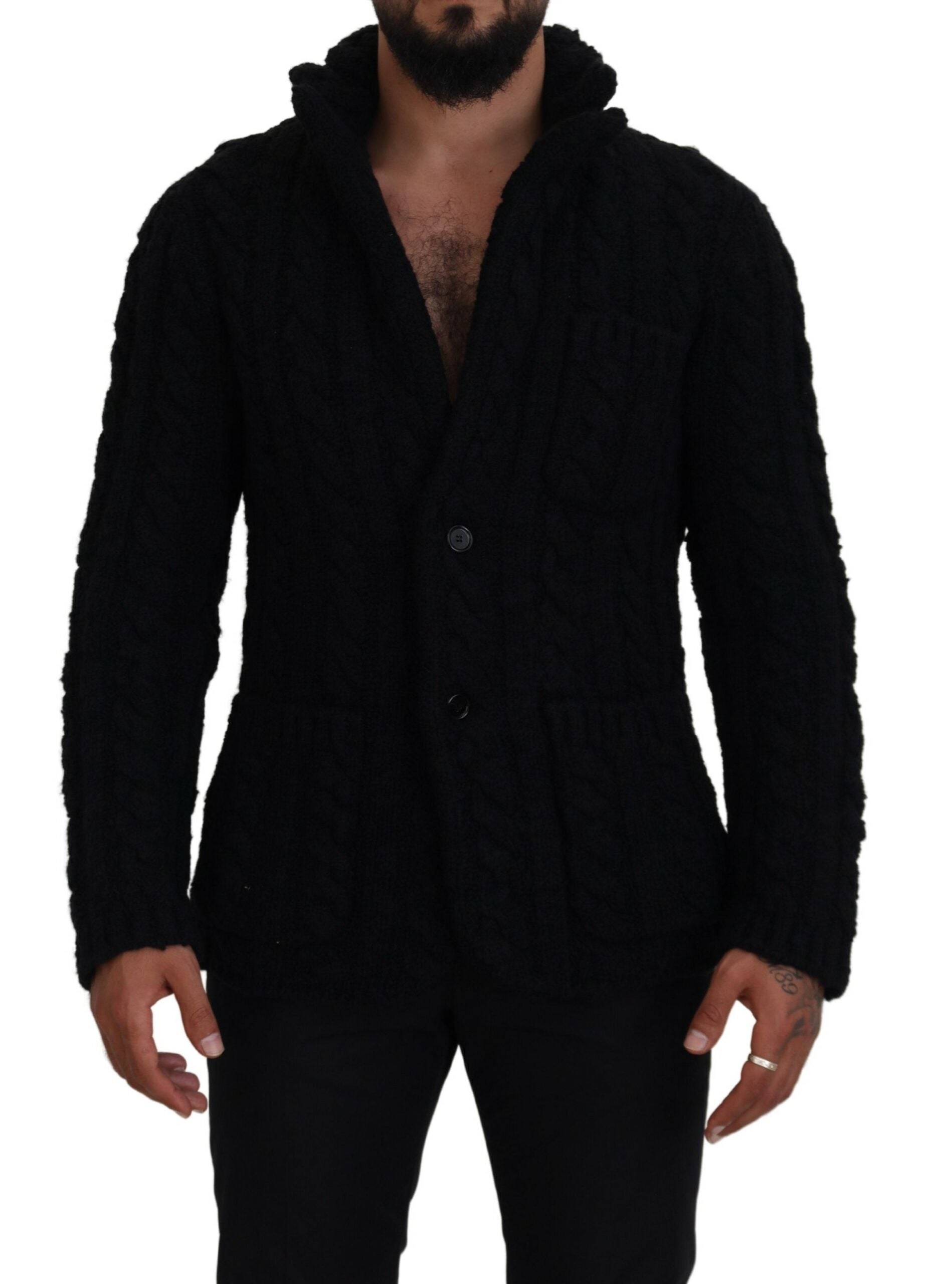 Dolce &amp; Gabbana Elegante schwarze Strickjacke aus Woll-Kaschmir-Mischung