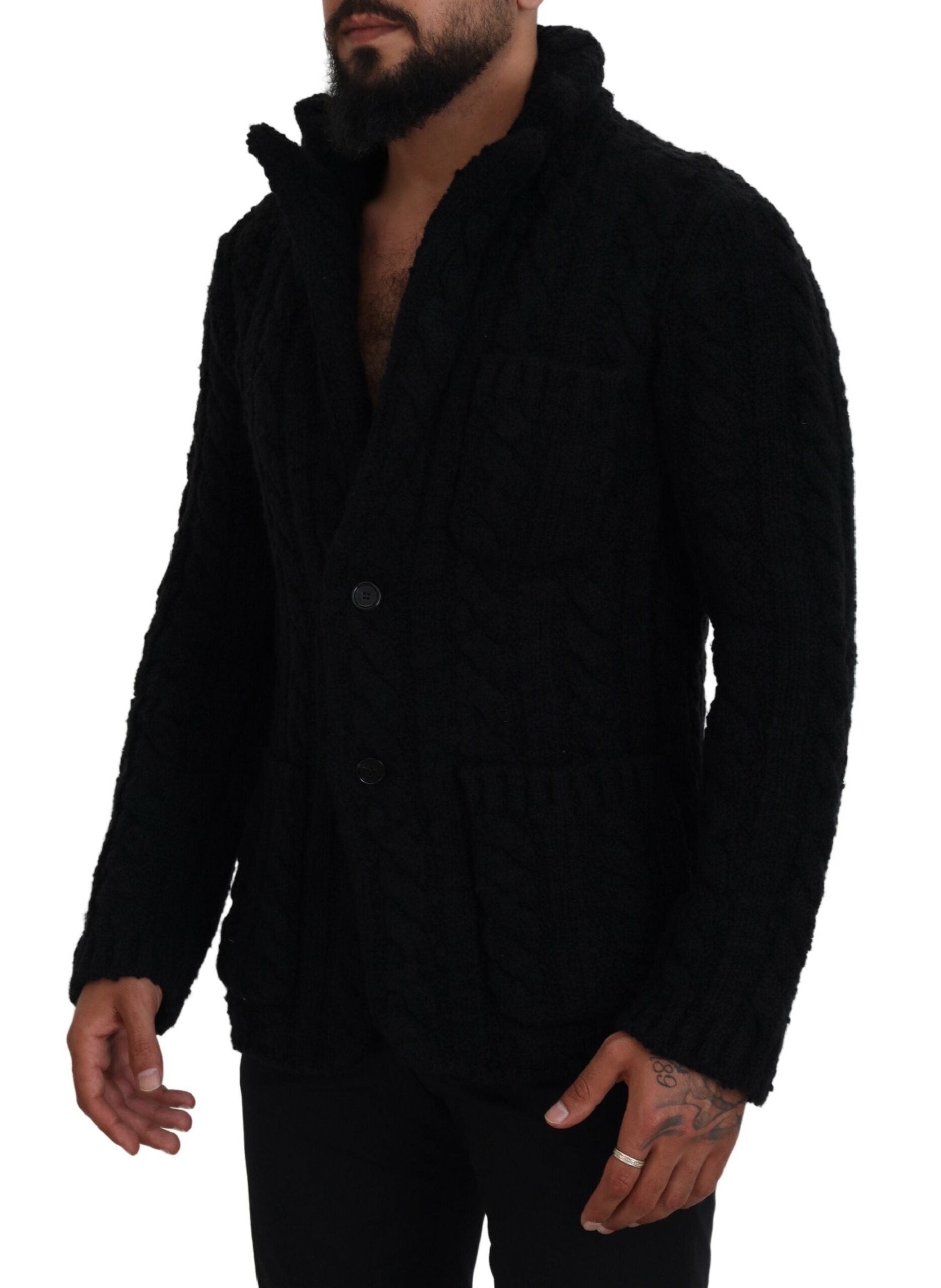 Dolce &amp; Gabbana Elegante schwarze Strickjacke aus Woll-Kaschmir-Mischung