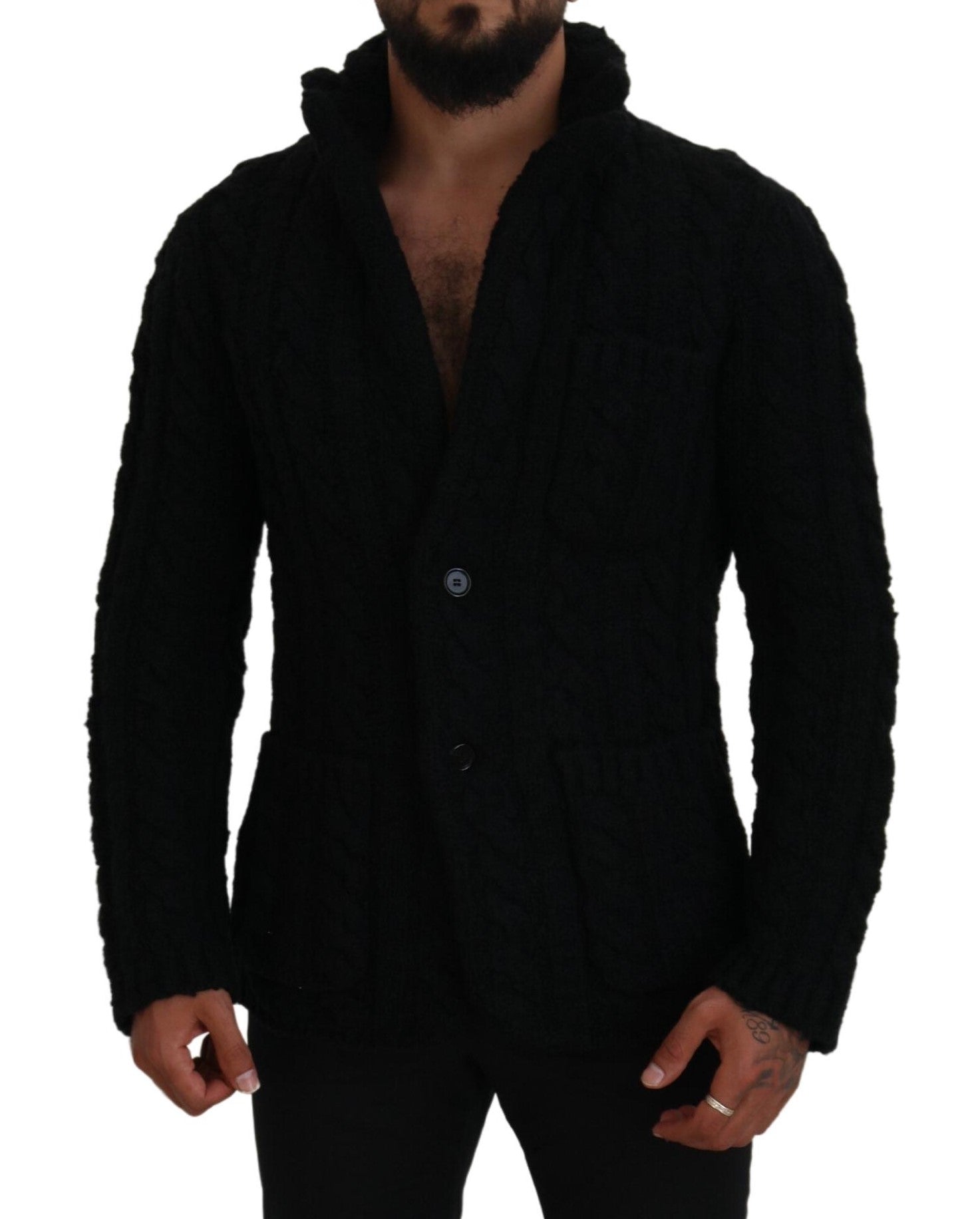 Dolce &amp; Gabbana Elegante schwarze Strickjacke aus Woll-Kaschmir-Mischung