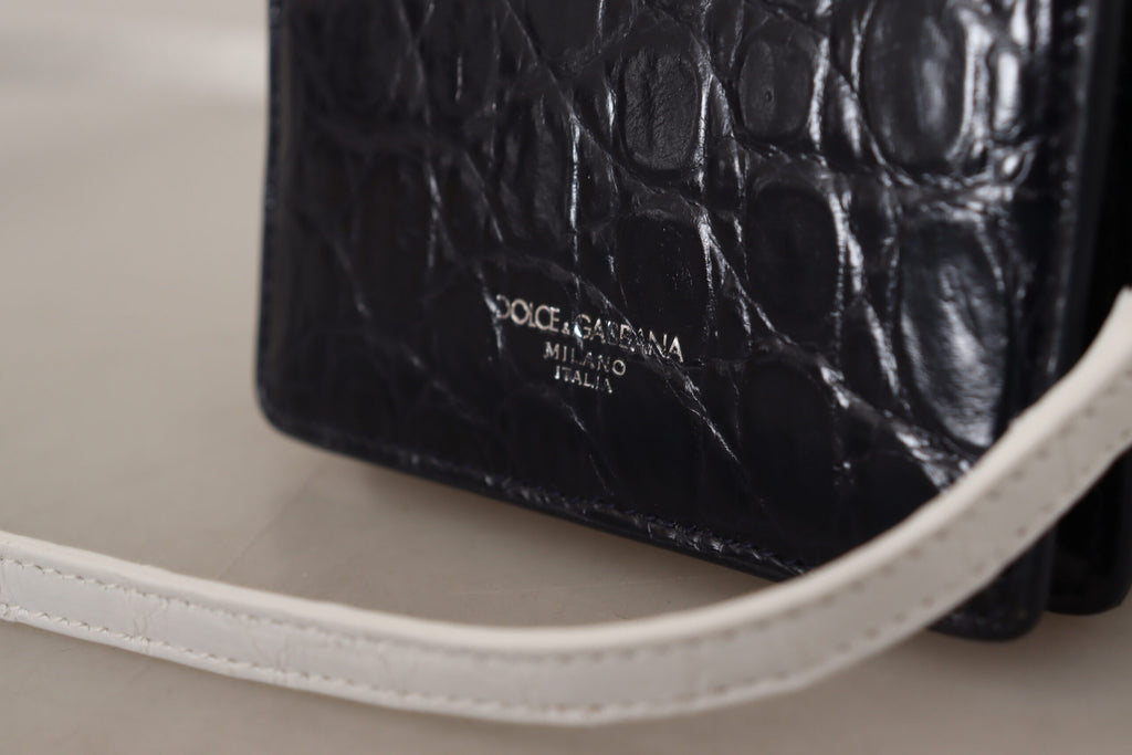 Dolce &amp; Gabbana – Zweifach faltbare Geldbörse aus exotischem Leder mit Riemen, Blau
