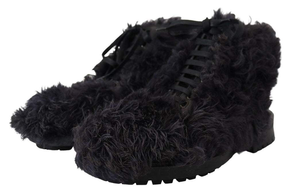 Dolce &amp; Gabbana Schwarze Lammfell-Stiefeletten aus Leder