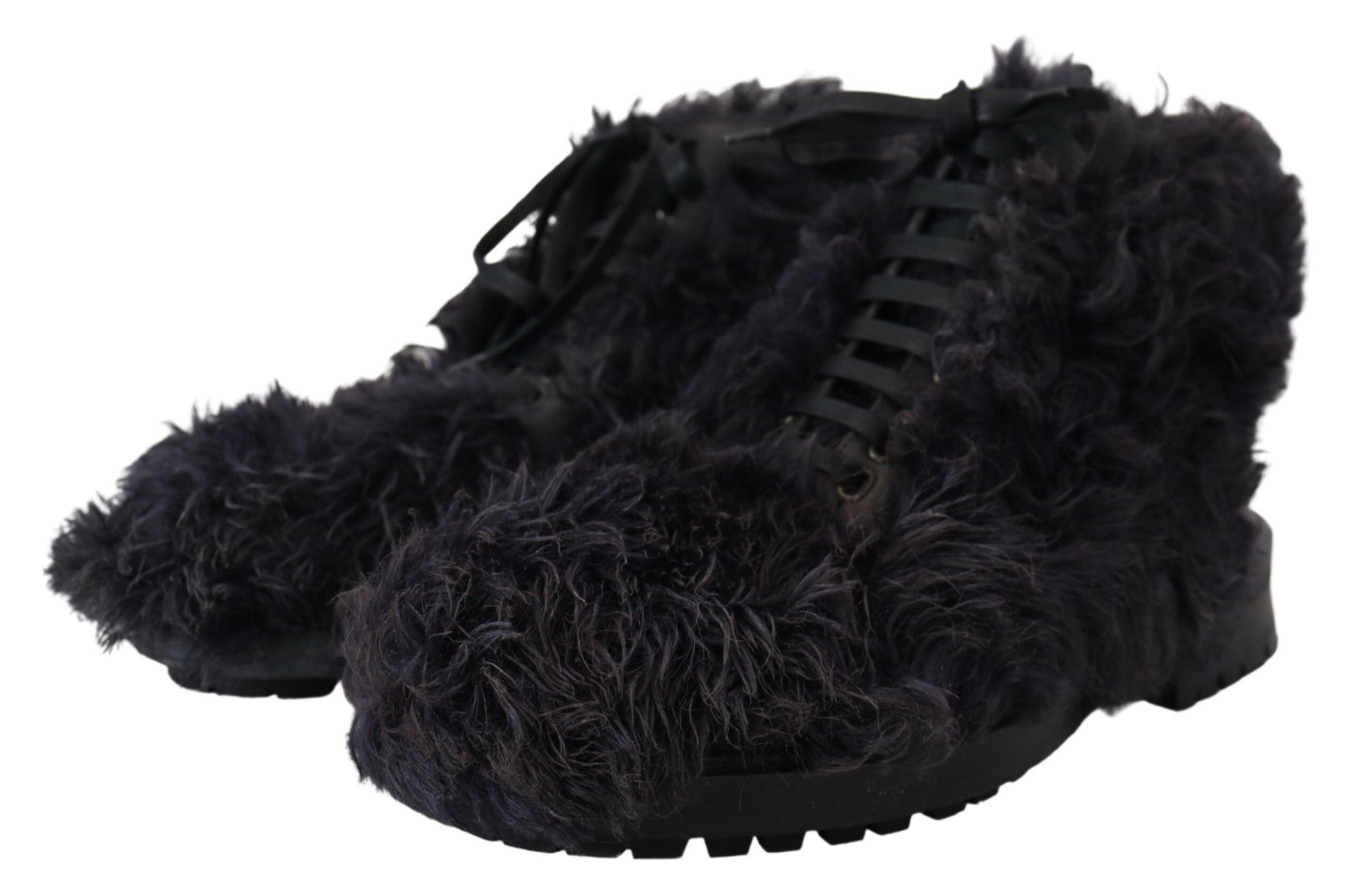 Dolce &amp; Gabbana Schwarze Lammfell-Stiefeletten aus Leder