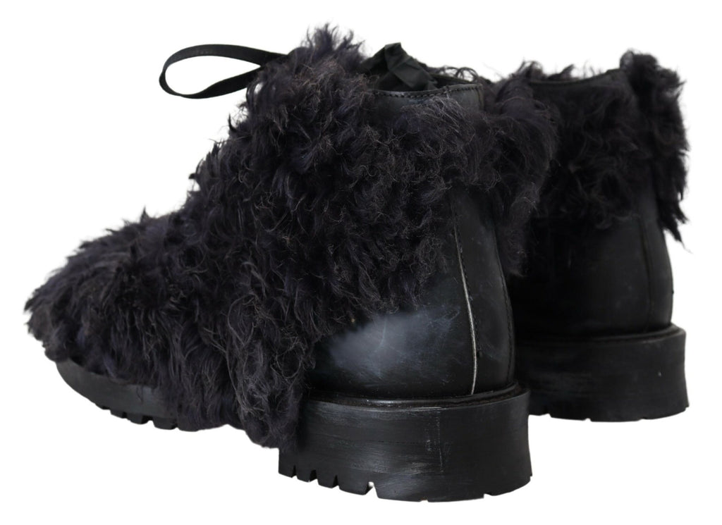 Dolce &amp; Gabbana Schwarze Lammfell-Stiefeletten aus Leder