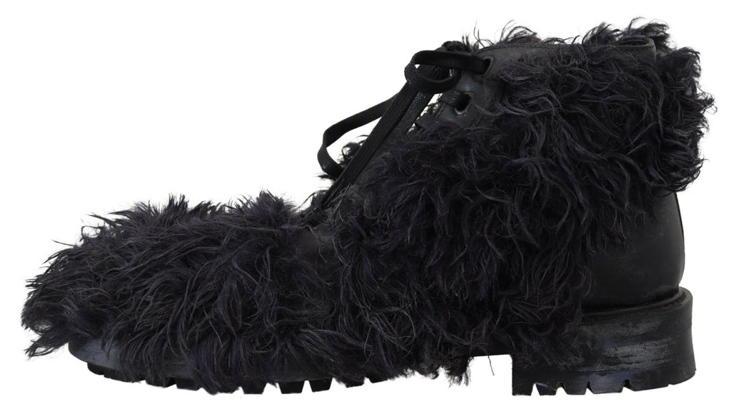 Dolce &amp; Gabbana Schwarze Lammfell-Stiefeletten aus Leder