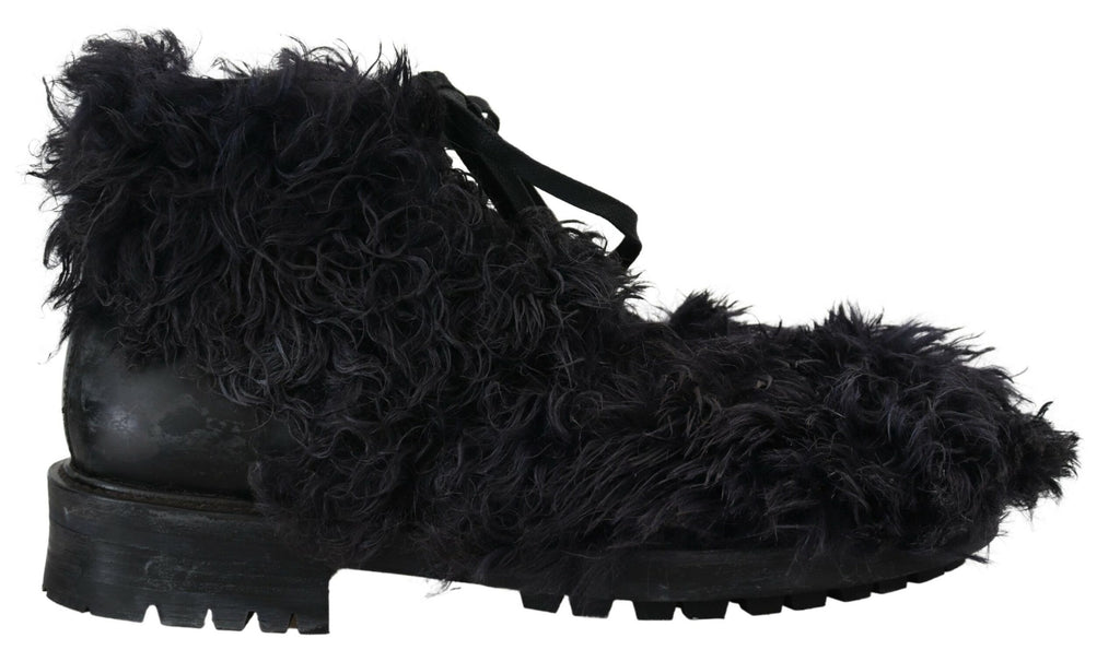 Dolce &amp; Gabbana Schwarze Lammfell-Stiefeletten aus Leder