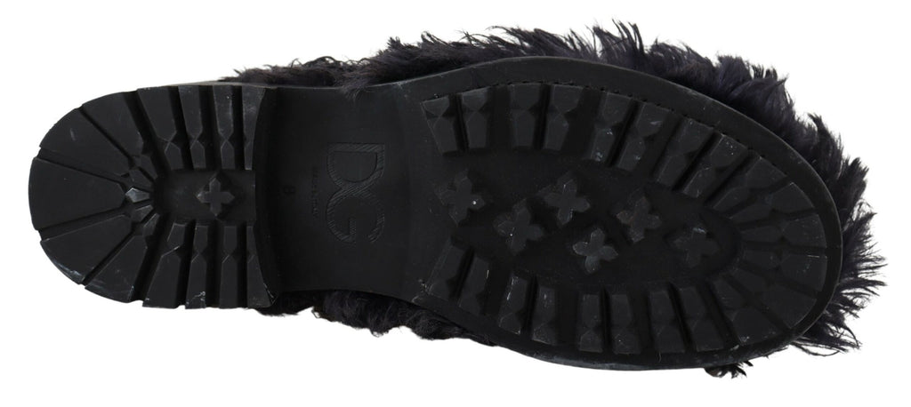 Dolce &amp; Gabbana Schwarze Lammfell-Stiefeletten aus Leder