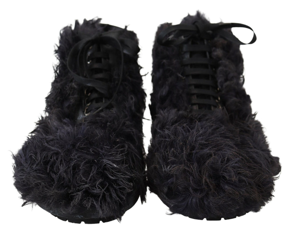 Dolce &amp; Gabbana Schwarze Lammfell-Stiefeletten aus Leder