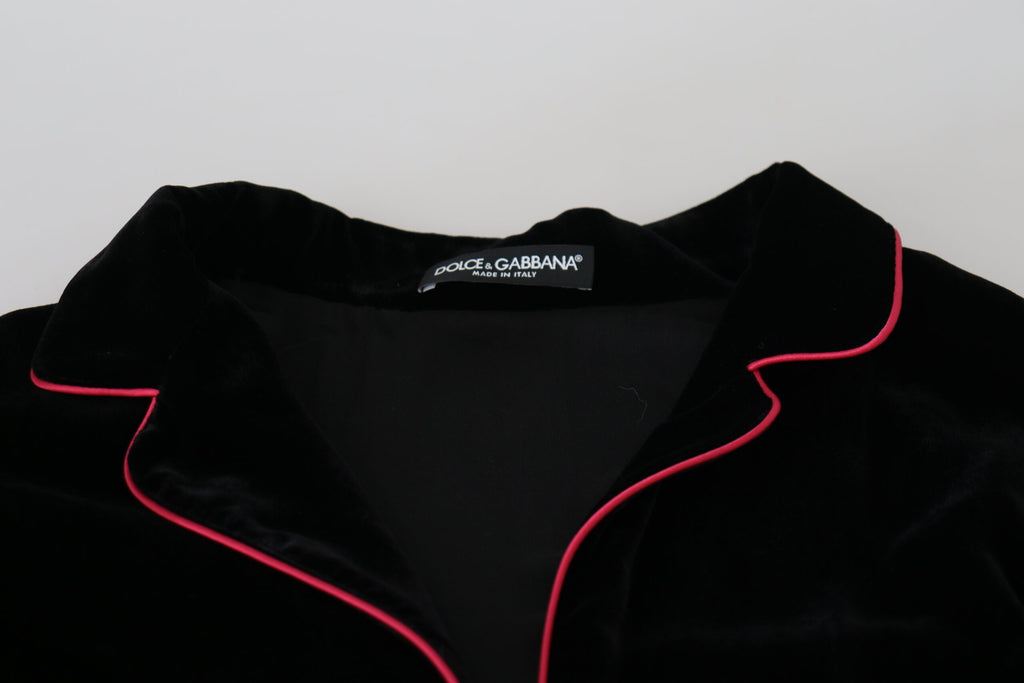 Dolce &amp; Gabbana Élégante veste en soie mélangée noire avec ceinture à la taille