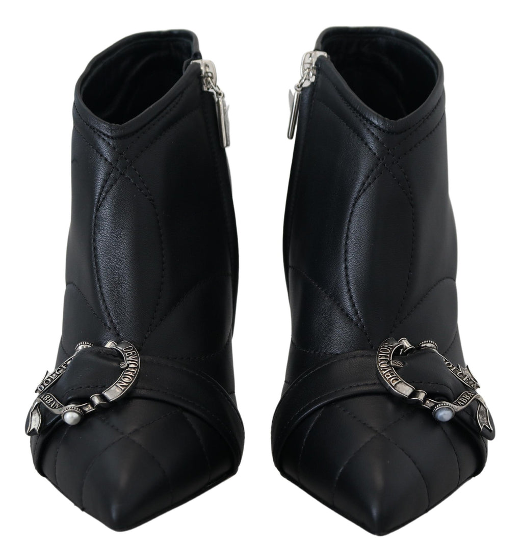 Dolce &amp; Gabbana Elegante schwarze Stiefeletten aus gestepptem Leder
