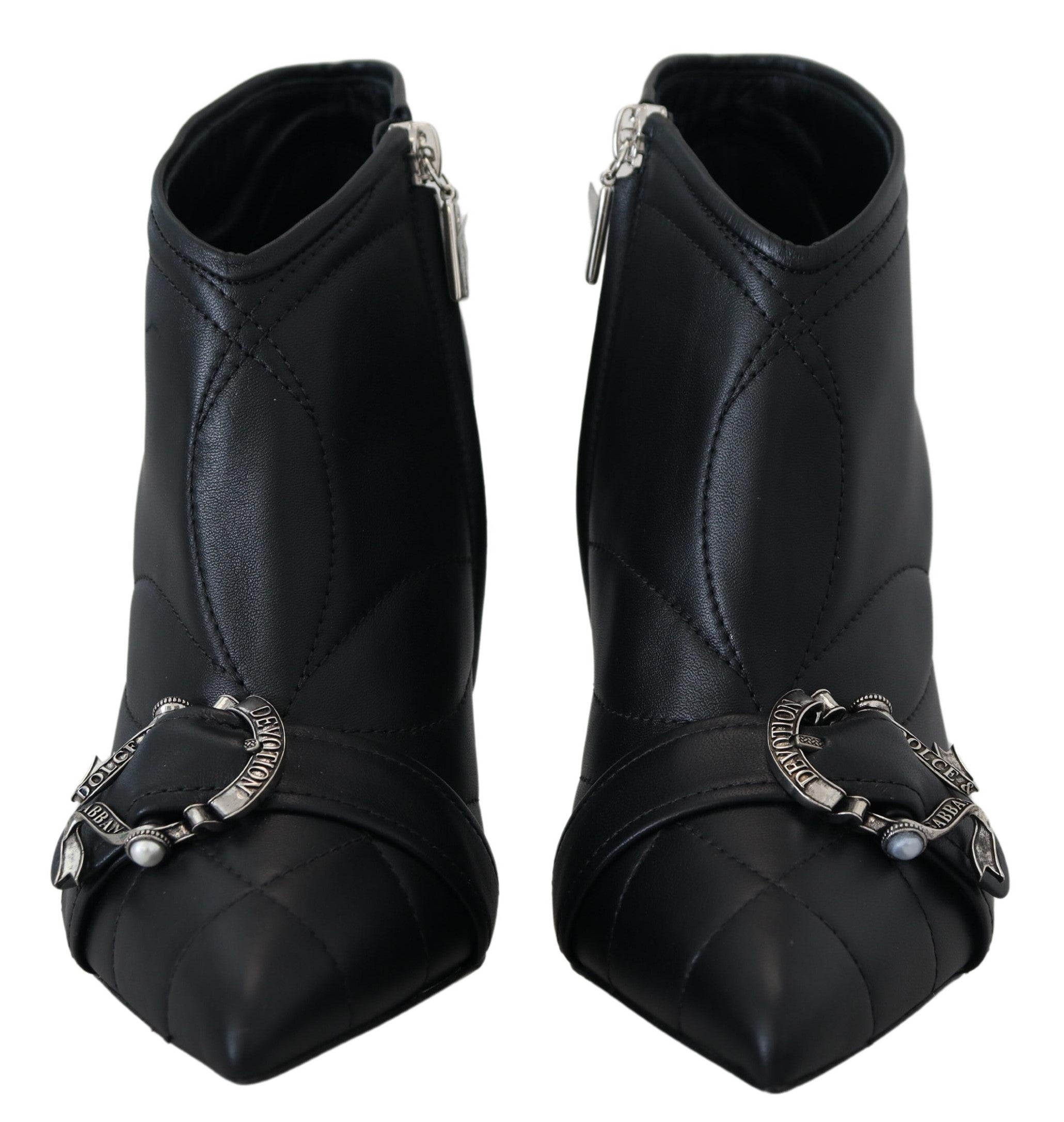 Dolce &amp; Gabbana Elegante schwarze Stiefeletten aus gestepptem Leder