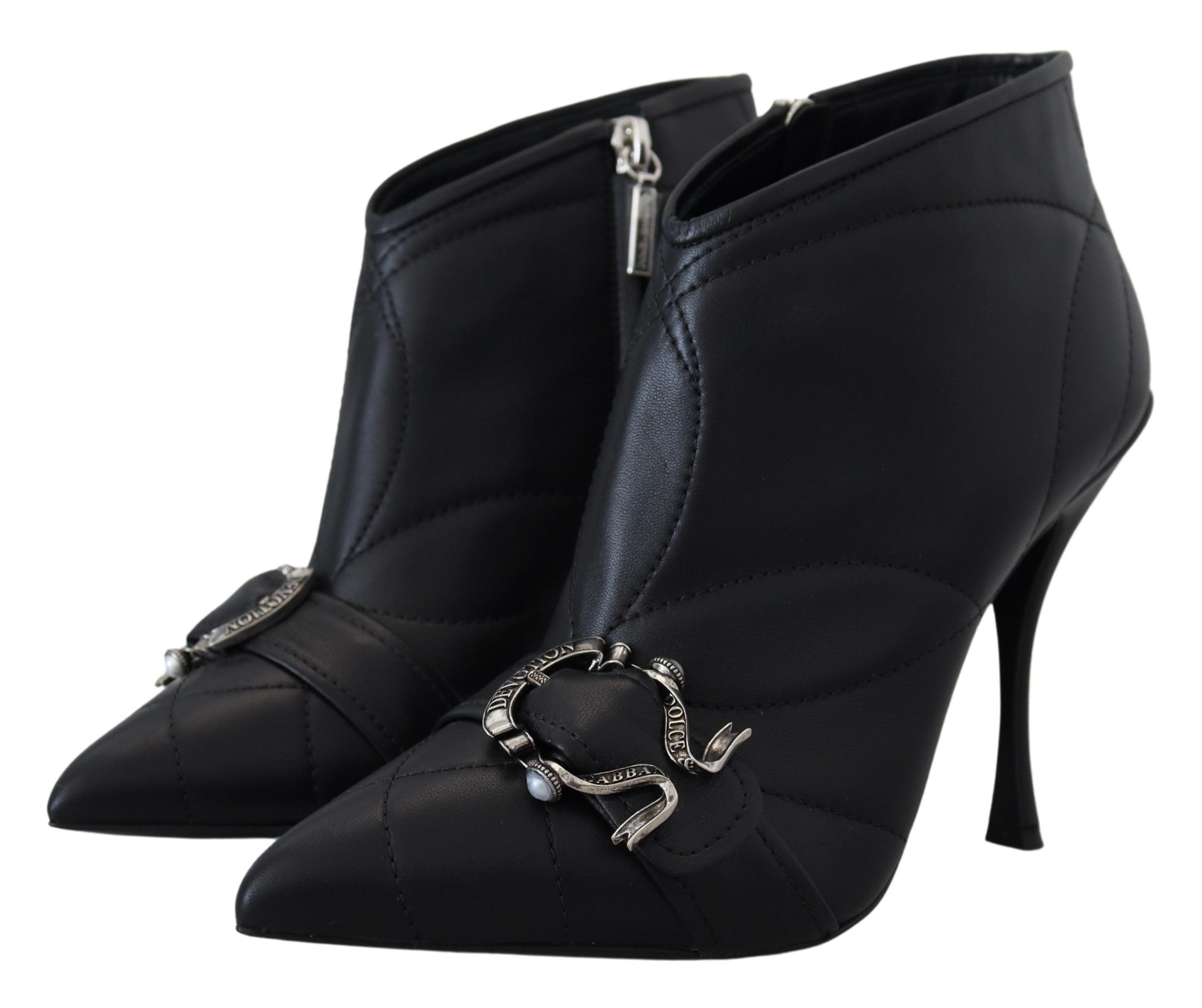 Dolce &amp; Gabbana Elegante schwarze Stiefeletten aus gestepptem Leder
