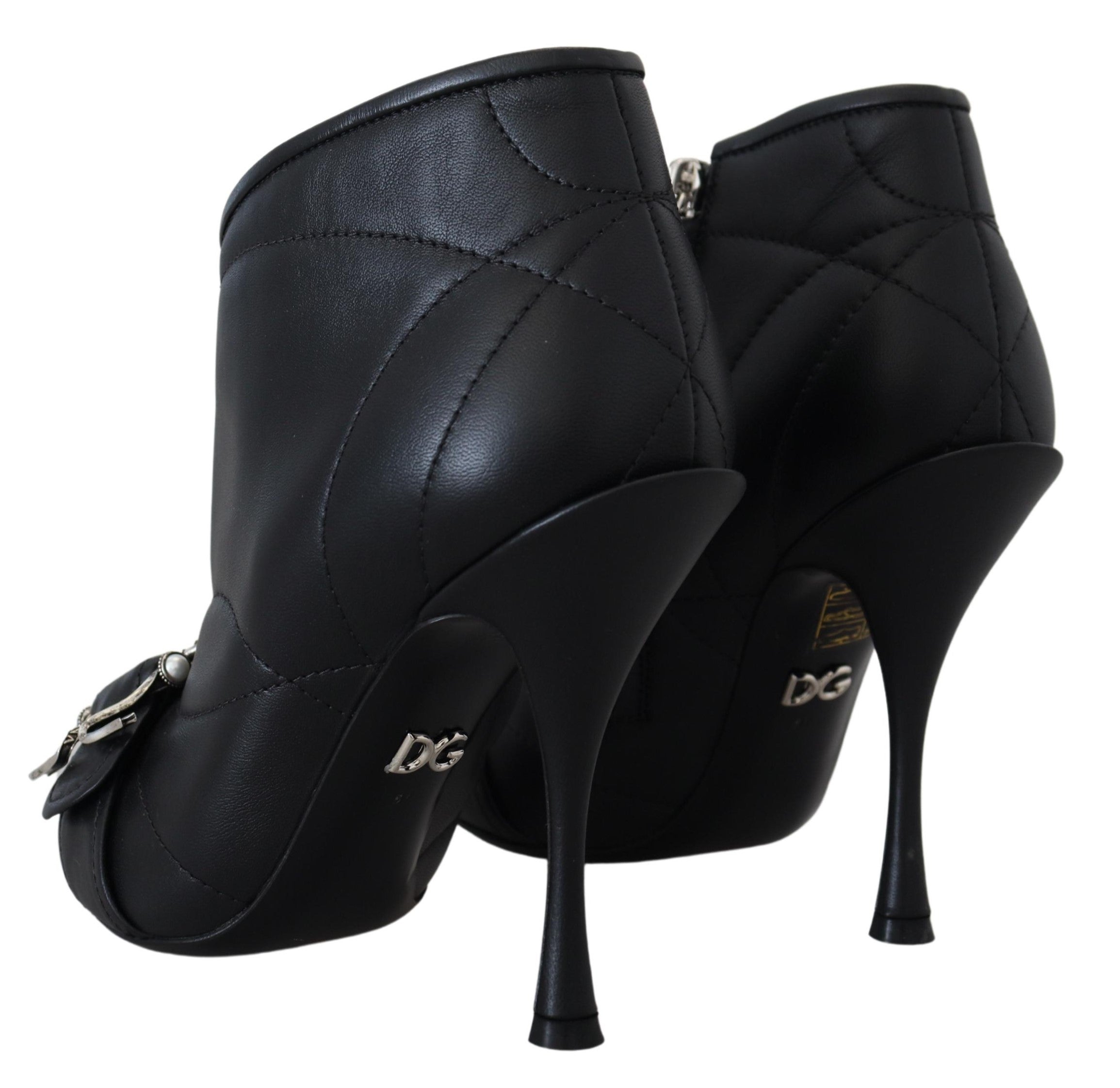 Dolce &amp; Gabbana Elegante schwarze Stiefeletten aus gestepptem Leder
