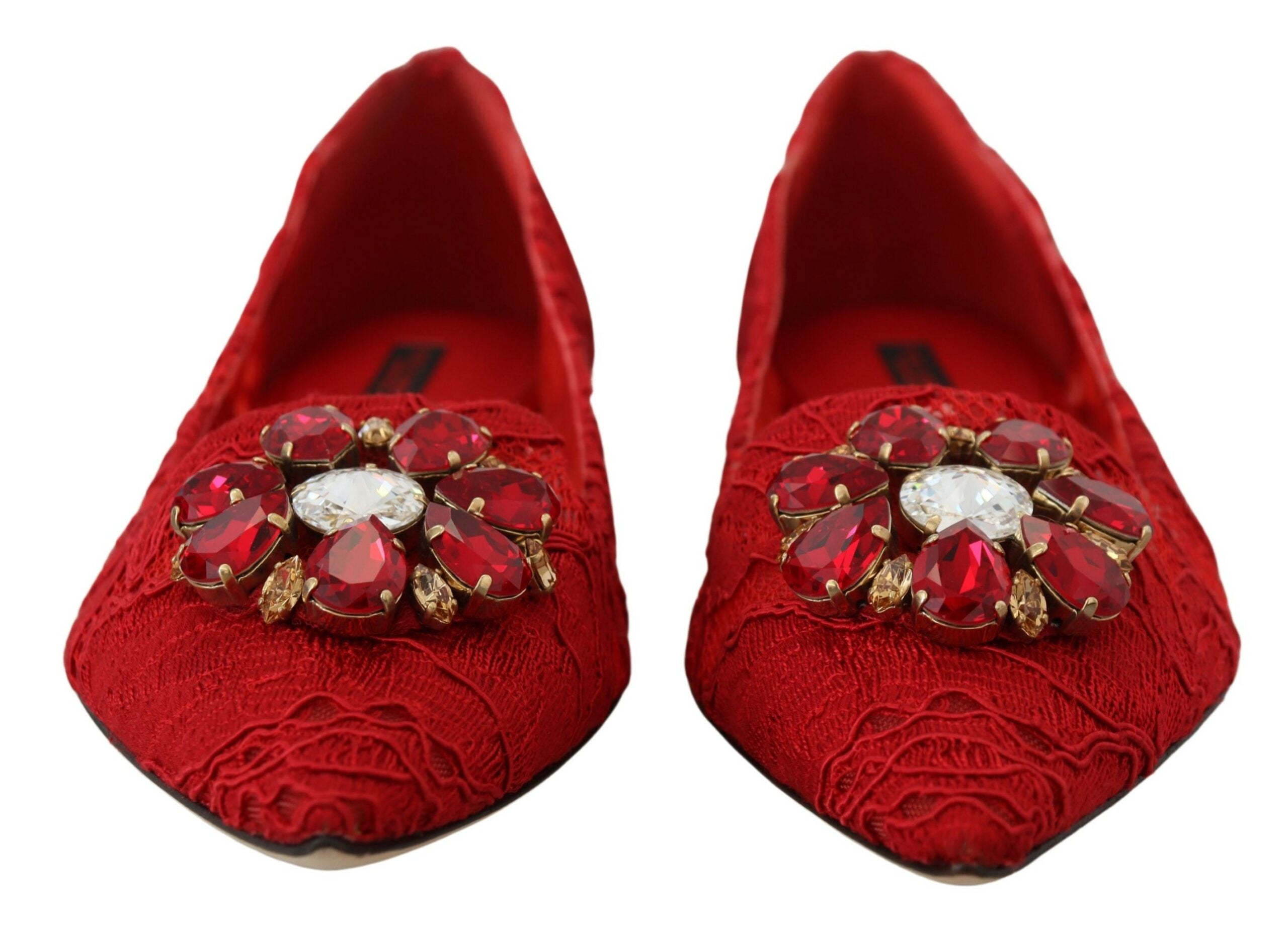 Dolce &amp; Gabbana Rote Ballerinas mit Kristallverzierung