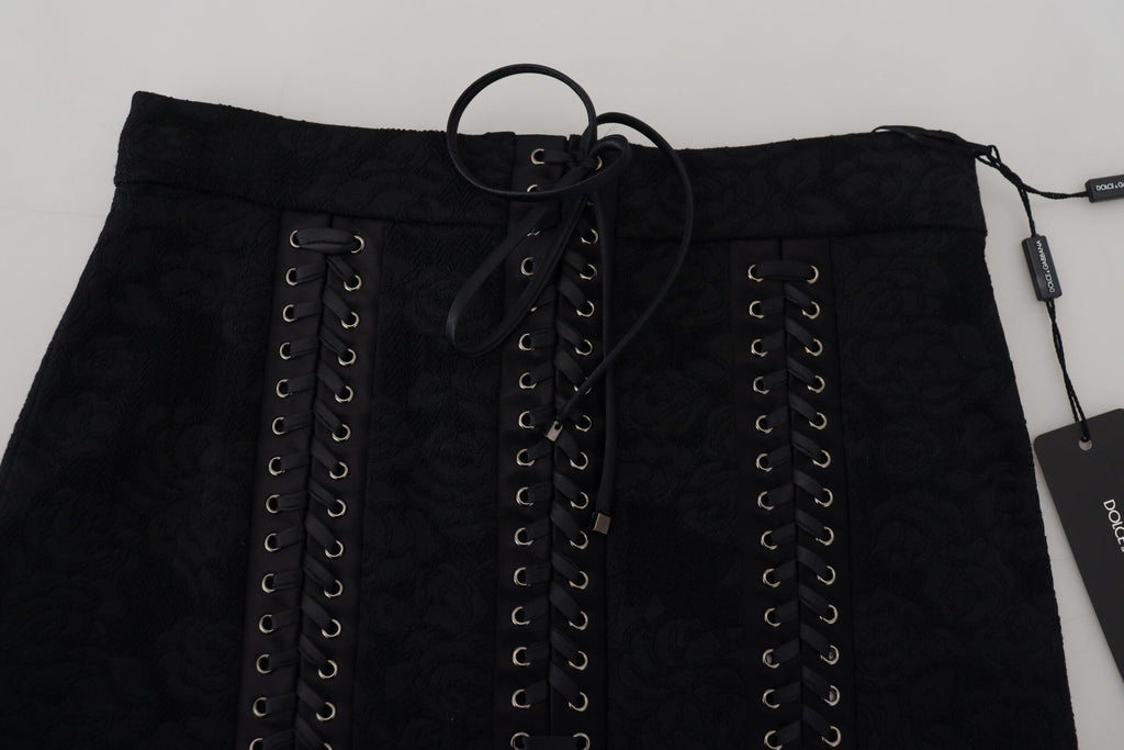 Jupe élégante taille haute noire doublée de soie Dolce &amp; Gabbana