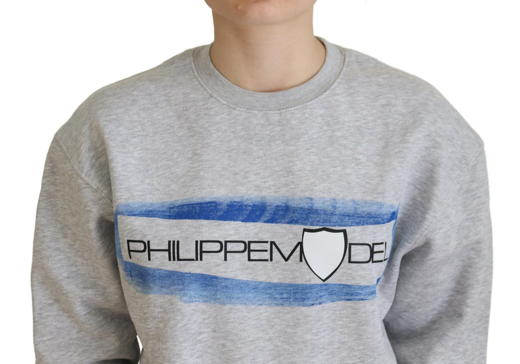 Philippe Model Eleganter grauer bedruckter Baumwollpullover