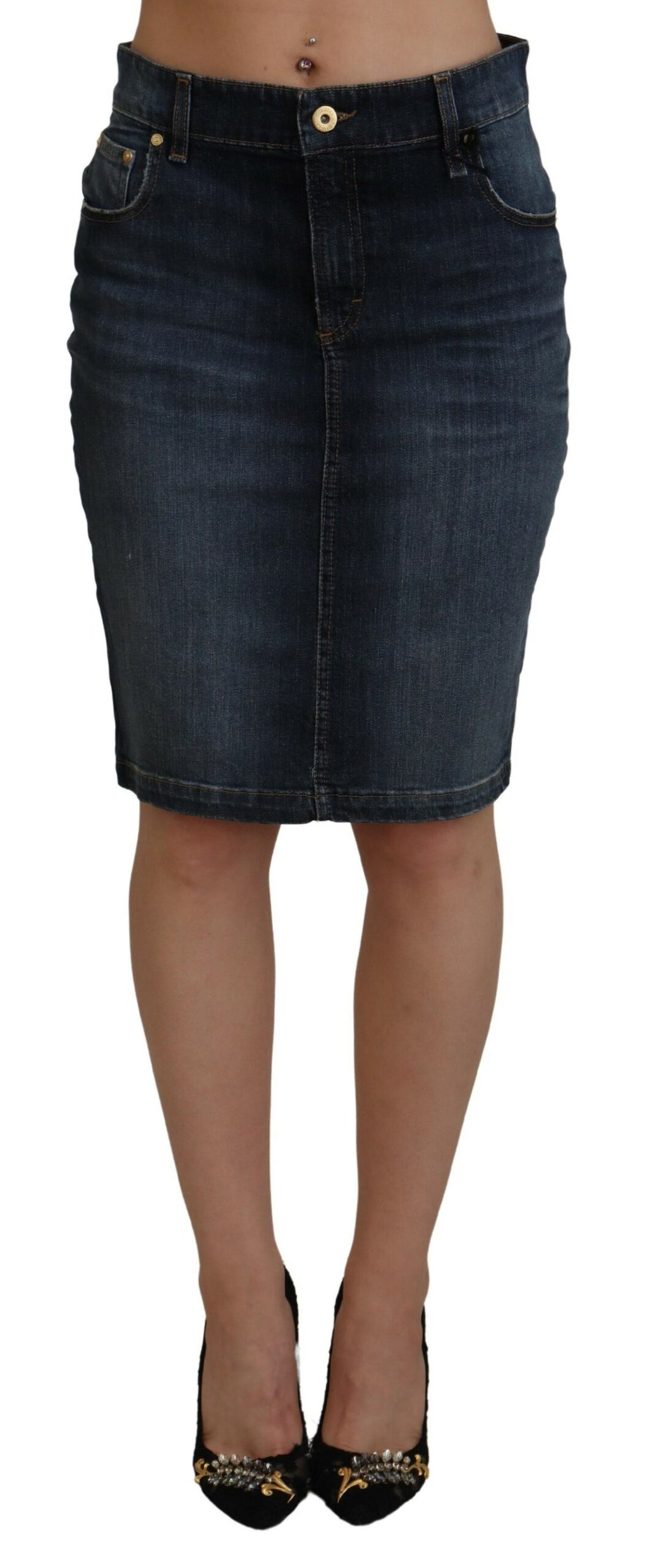 Jupe en jean bleu foncé taille moyenne chic Fiorucci