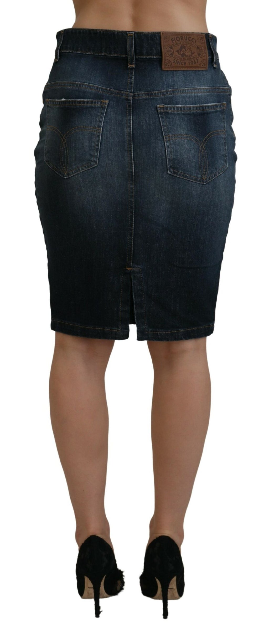 Jupe en jean bleu foncé taille moyenne chic Fiorucci