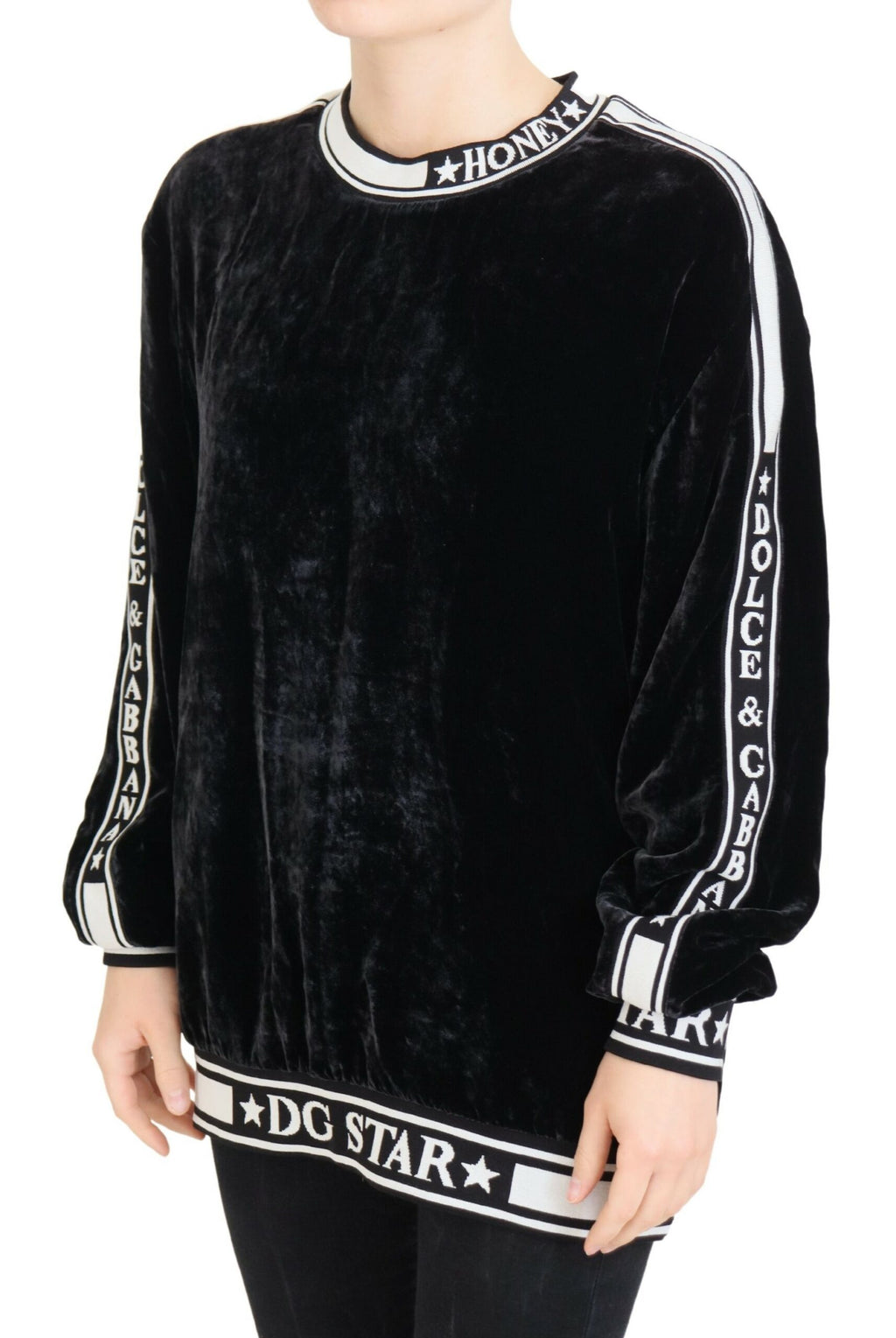 Dolce &amp; Gabbana Eleganter Pullover aus Seidenmischung und Samt