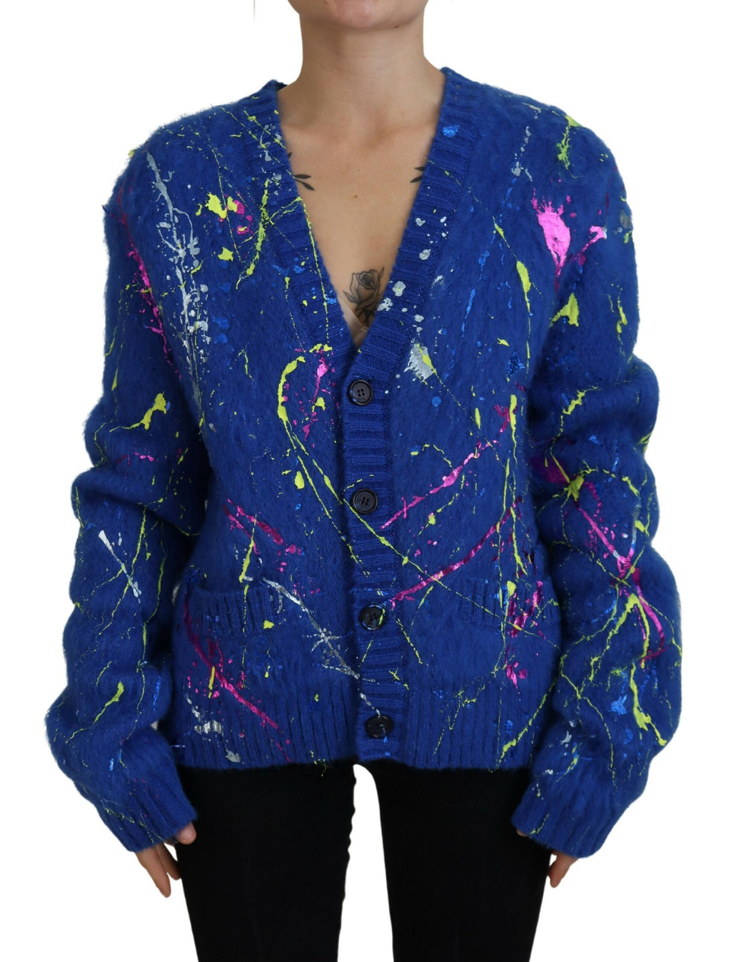 Dolce &amp; Gabbana Eleganter mehrfarbiger Mohair-Cardigan mit Spritzern