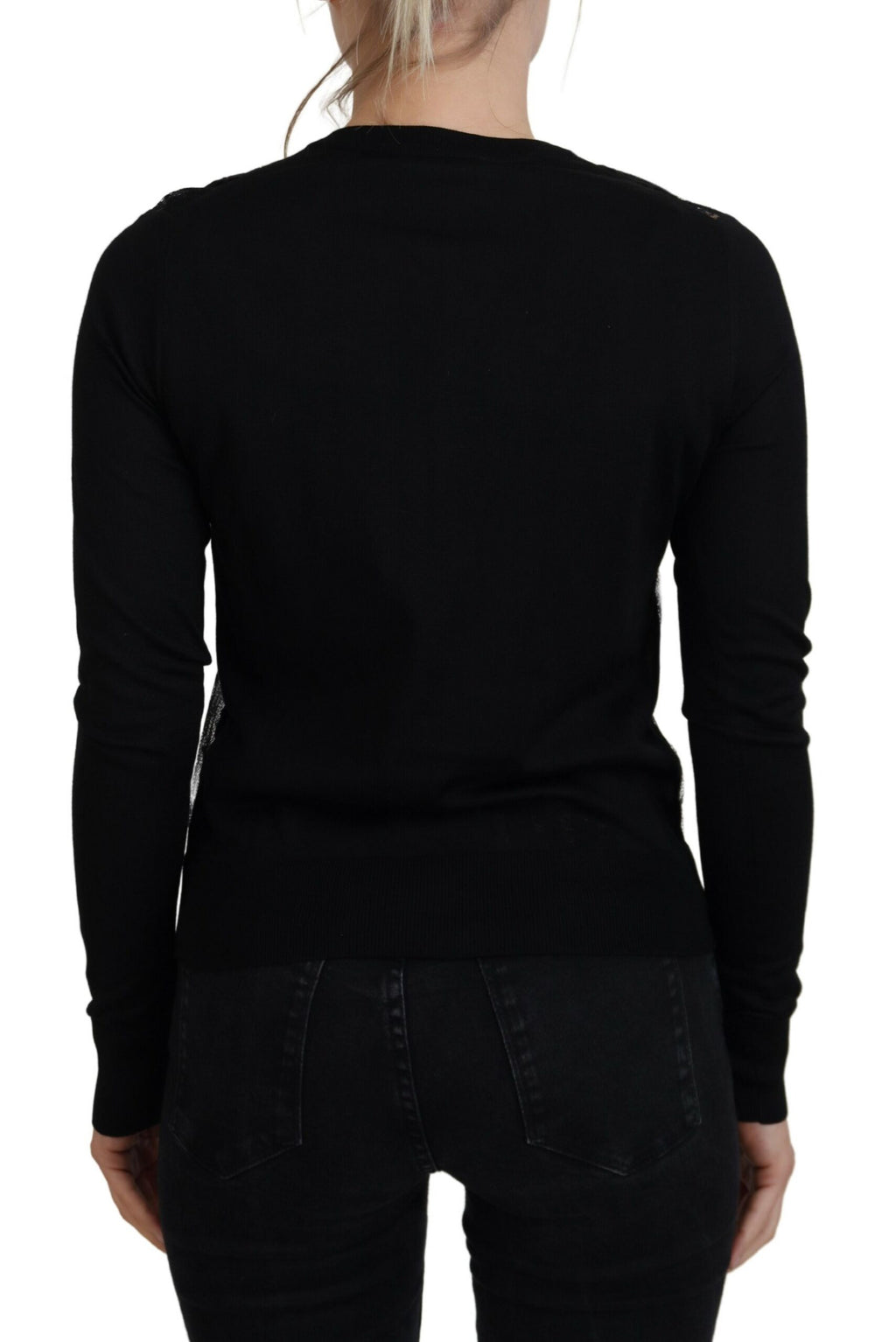 Dolce &amp; Gabbana Eleganter schwarzer Cardigan-Pullover mit Blumenspitze
