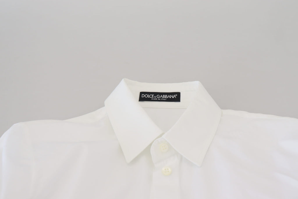 Dolce & Gabbana White Cotton Collared Long Sleeves Formal Top
